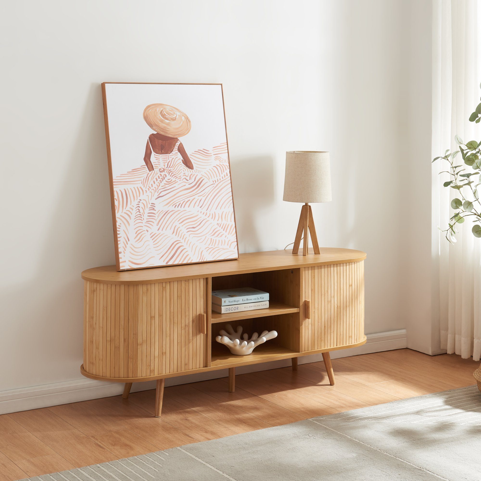 en.casa Sideboard, »Nordkapp« mit 2 Türen 140 x 40 x 56 cm Holz Bambus günstig online kaufen