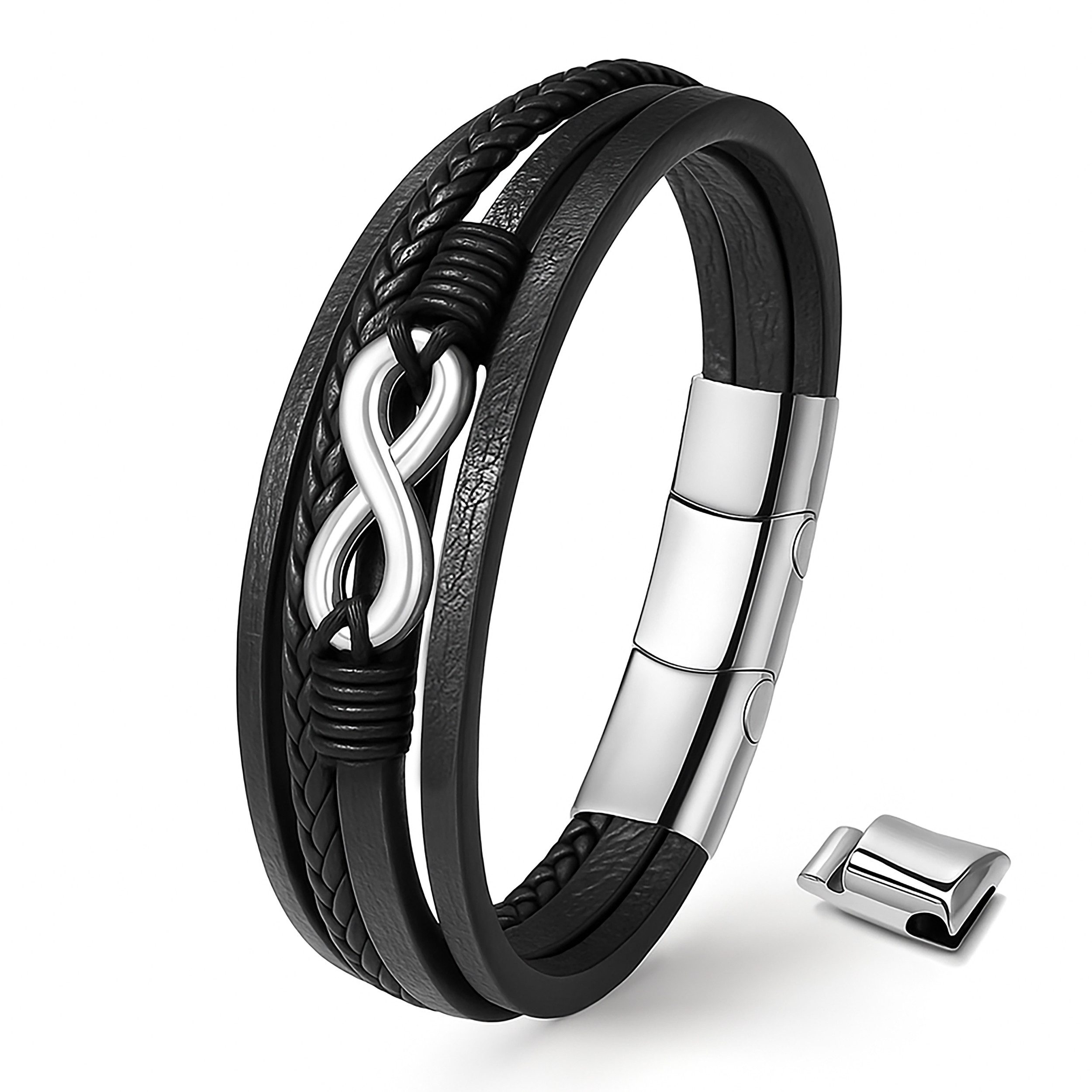 UNIQAL.de Lederarmband Unisex Schwarz & Silber günstig online kaufen