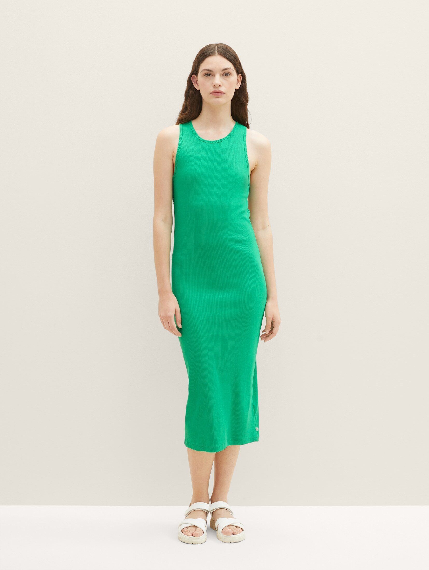 TOM TAILOR Denim Jerseykleid Neckholder Kleid mit Rippstruktur vibrant light green