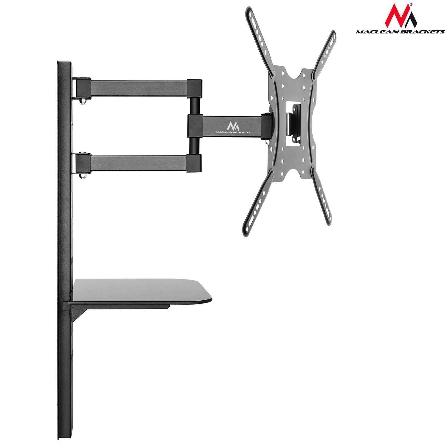 Maclean TV-Wandhalterung MC-772 mit Glas DVD Ablage 32–55 Zoll, (bis 55,00 Zoll, schwenkbar & neigbar, integrierte Kabelführung, bis 30 kg) – Bild 3 von 5