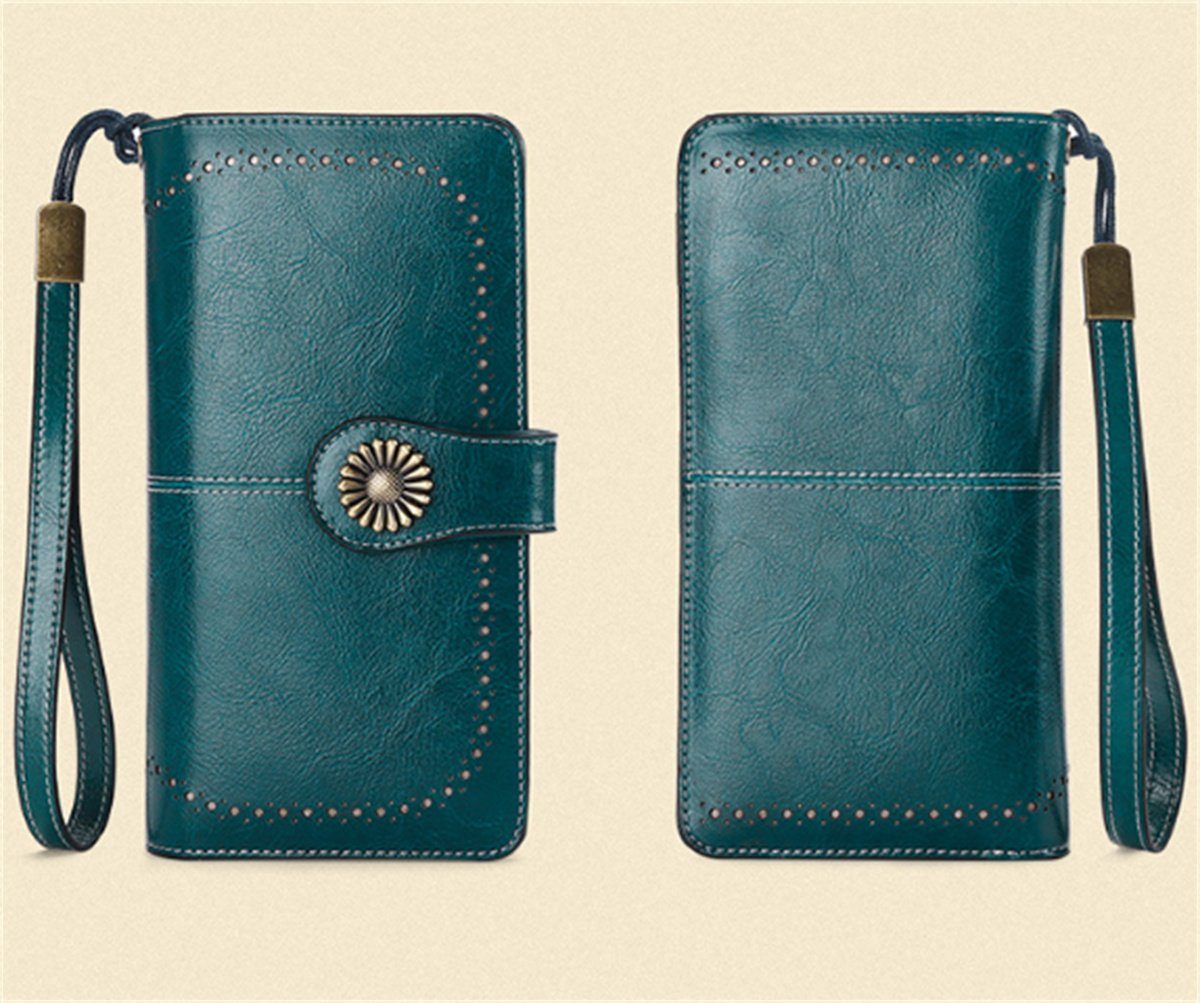 carefully selected Brieftasche Echtleder-Geldbörse mehreren und Blau Kartenfächern RFID-Schutz mit