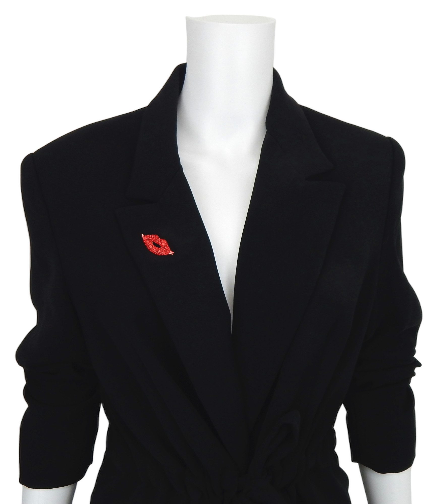 Ella Jonte Brosche, Kuss Lippen gold rot mit Strass Glitzer Ziernadel