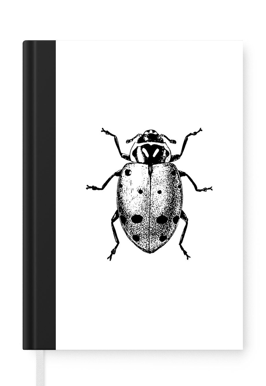 MuchoWow Notizbuch Vintage - Marienkäfer - Insekten - Schwarz und weiß, Journal, Merkzettel, Tagebuch, Notizheft, A5, 98 Seiten, Haushaltsbuch