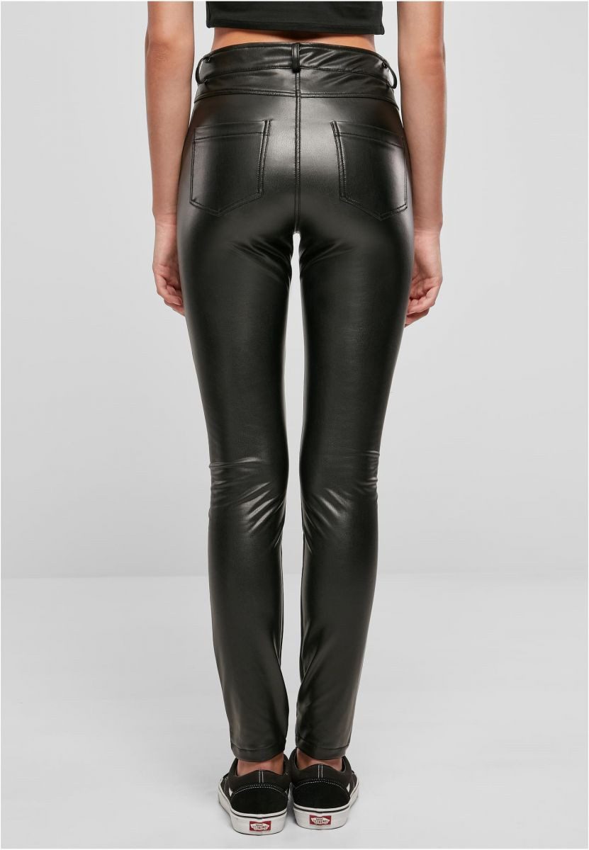 URBAN CLASSICS Funktionshose Ladies Mid Waist Synthetic Leather Pants DamenKunstlederhose