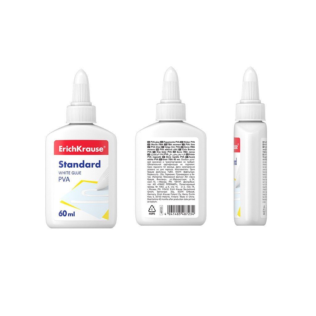 Erich Krause Bastelkleber, PVA Kleber weiß mit Applikator 60ml wasserlöslich 1 Stück