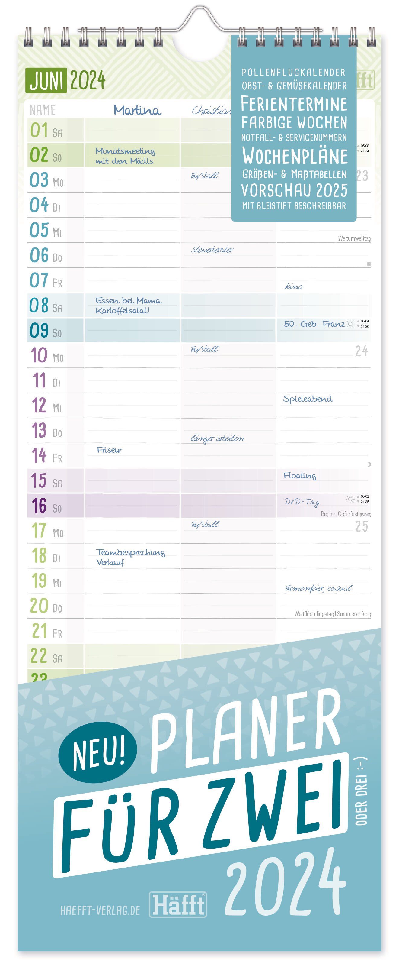 Häfft Wandkalender Häfft-Planer für Zwei 2024 Wand-Kalender 12 MONATE