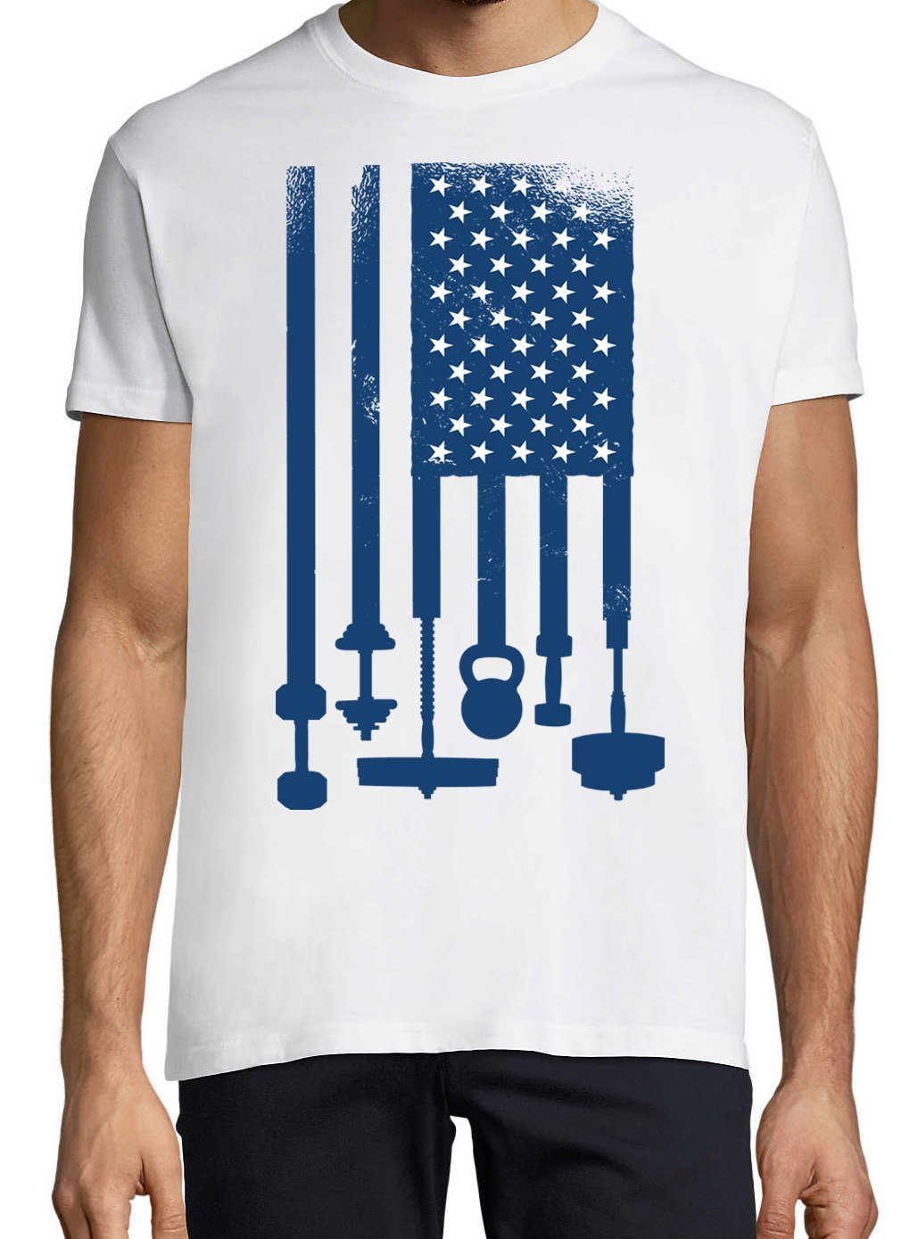 USA Designz Hanteln Herren Frontdruck Weiss T-Shirt Youth T-Shirt Trendigem mit