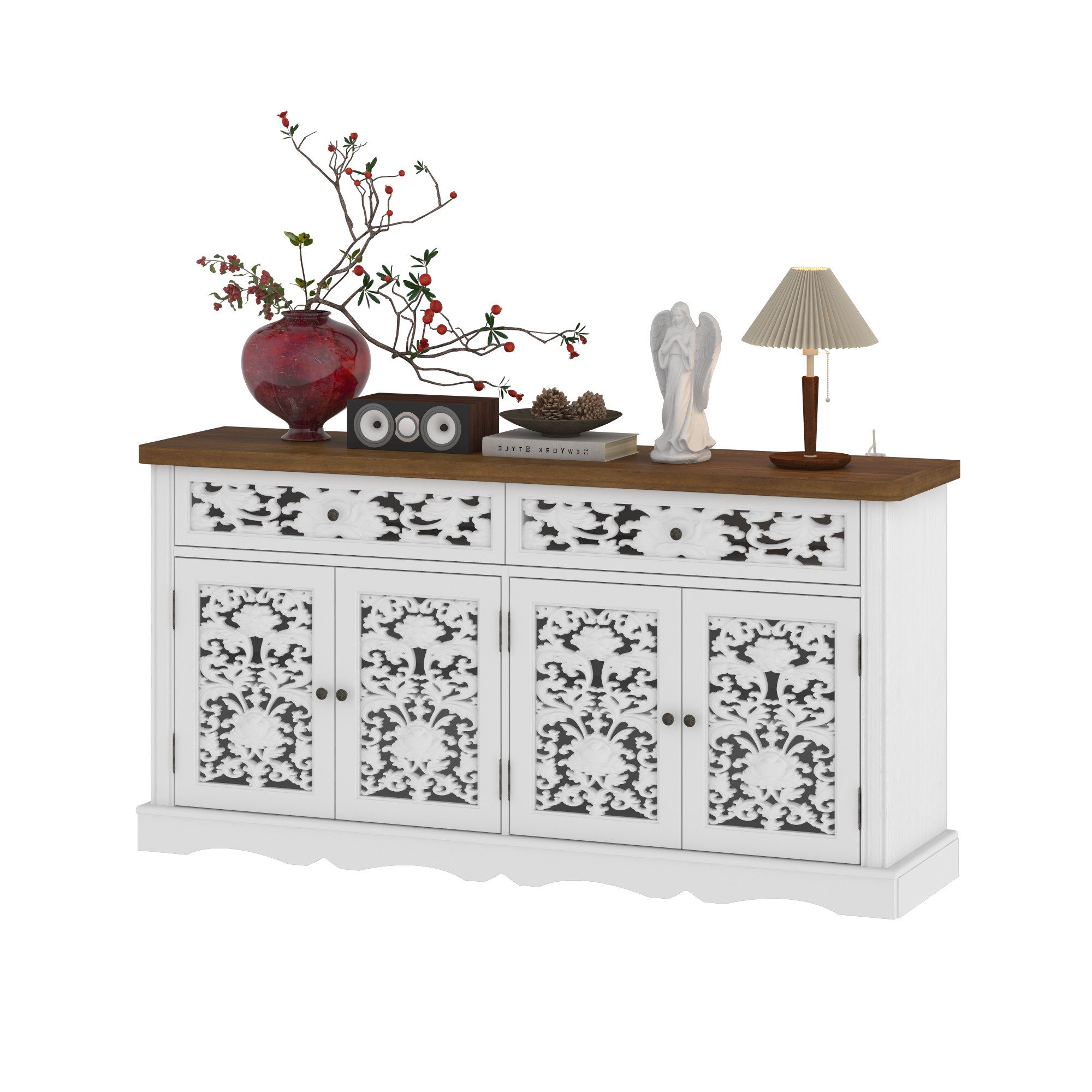 HOMSEE Sideboard Kommode Rokoko mit 2 Schubladen & 4 Türen verstellbar (1 St), Edler Rokoko-Stil mit viel Stauraum & verstellbaren Böden – Bild 3 von 5