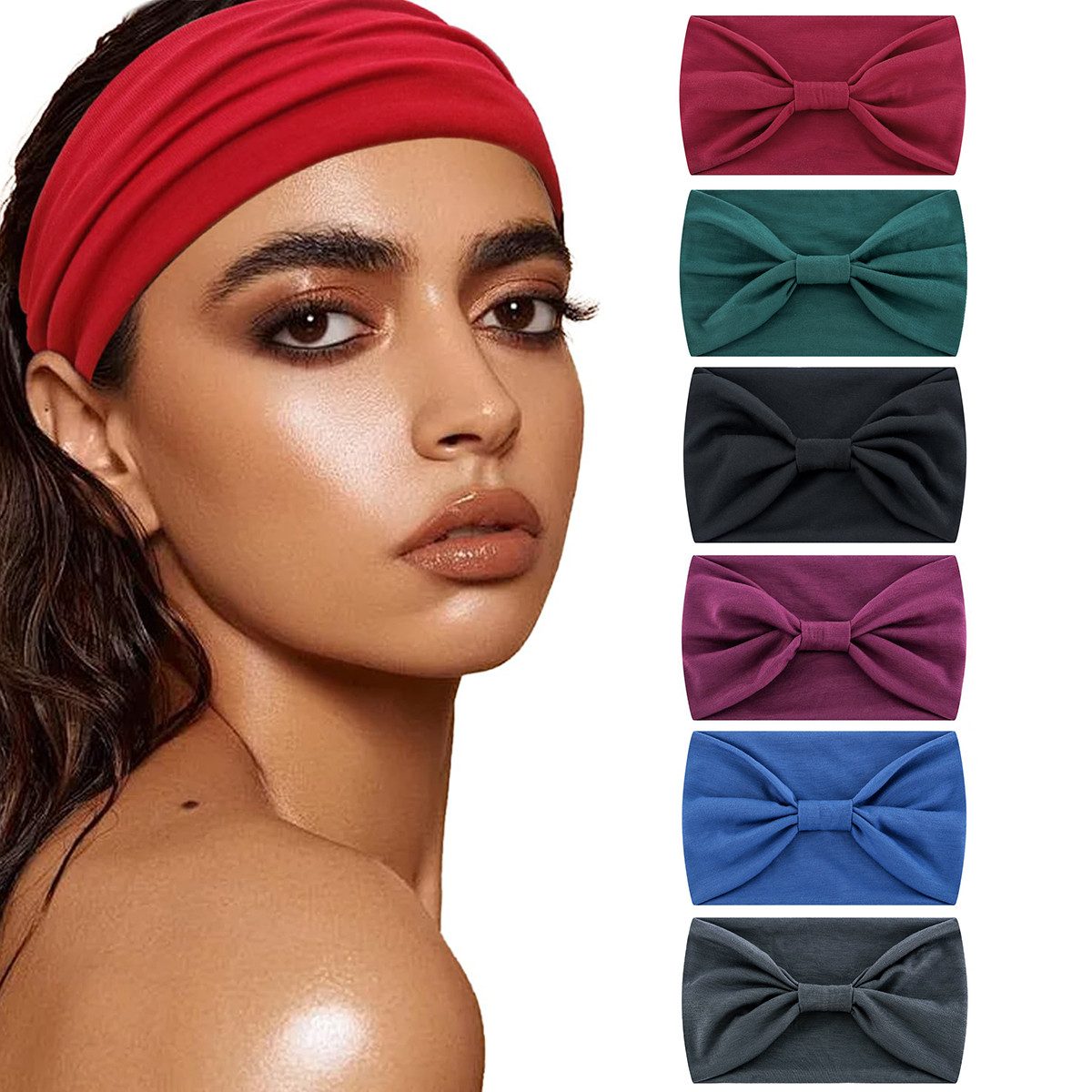 MOPUEA Haarband Set mit 6 Sport-Bandanas für Damen, Antitranspirant-Haarbänder, 6-tlg.