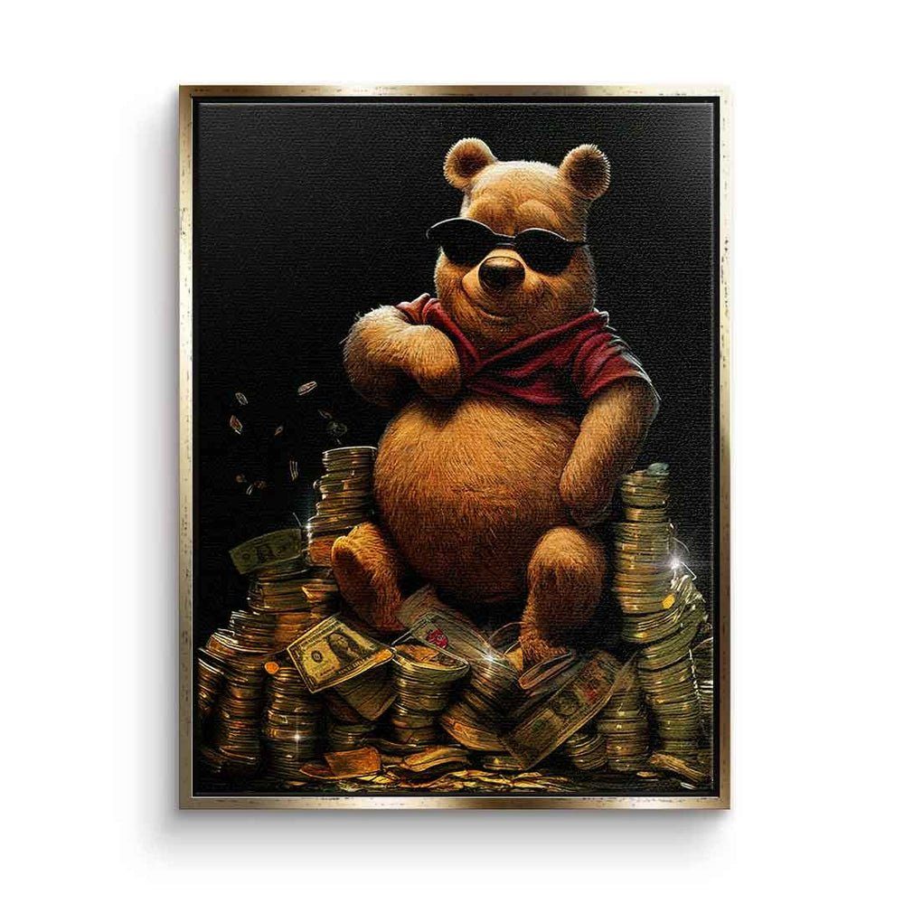 Geld Pooh the Leinwandbild Rahmen Bear DOTCOMCANVAS® Pu Leinwandbild, Winnie goldener Luxus Money der Bär premium