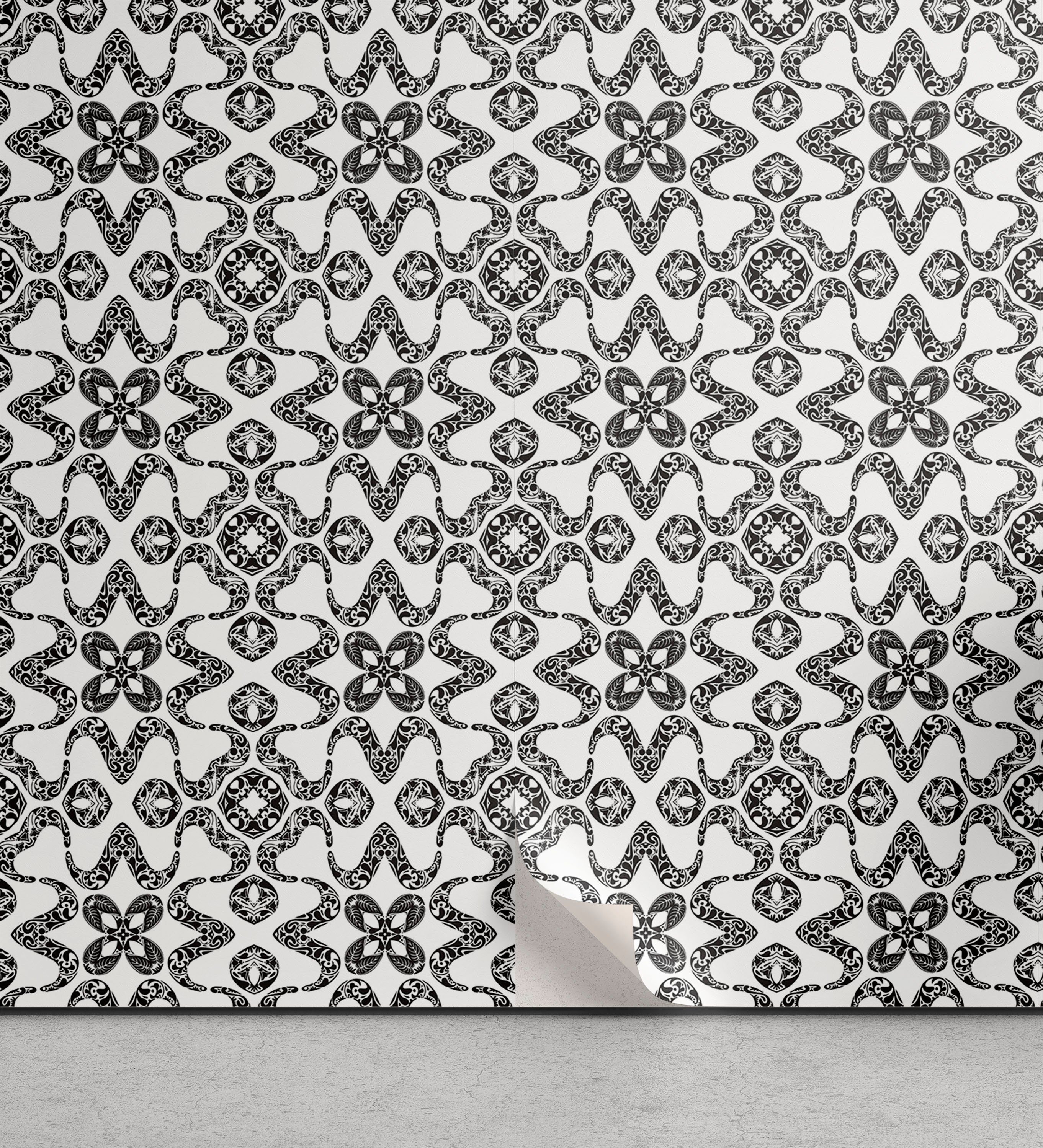Abakuhaus Vinyltapete selbstklebendes Wohnzimmer Küchenakzent, Schwarz und weiß Portugiesisch Tile