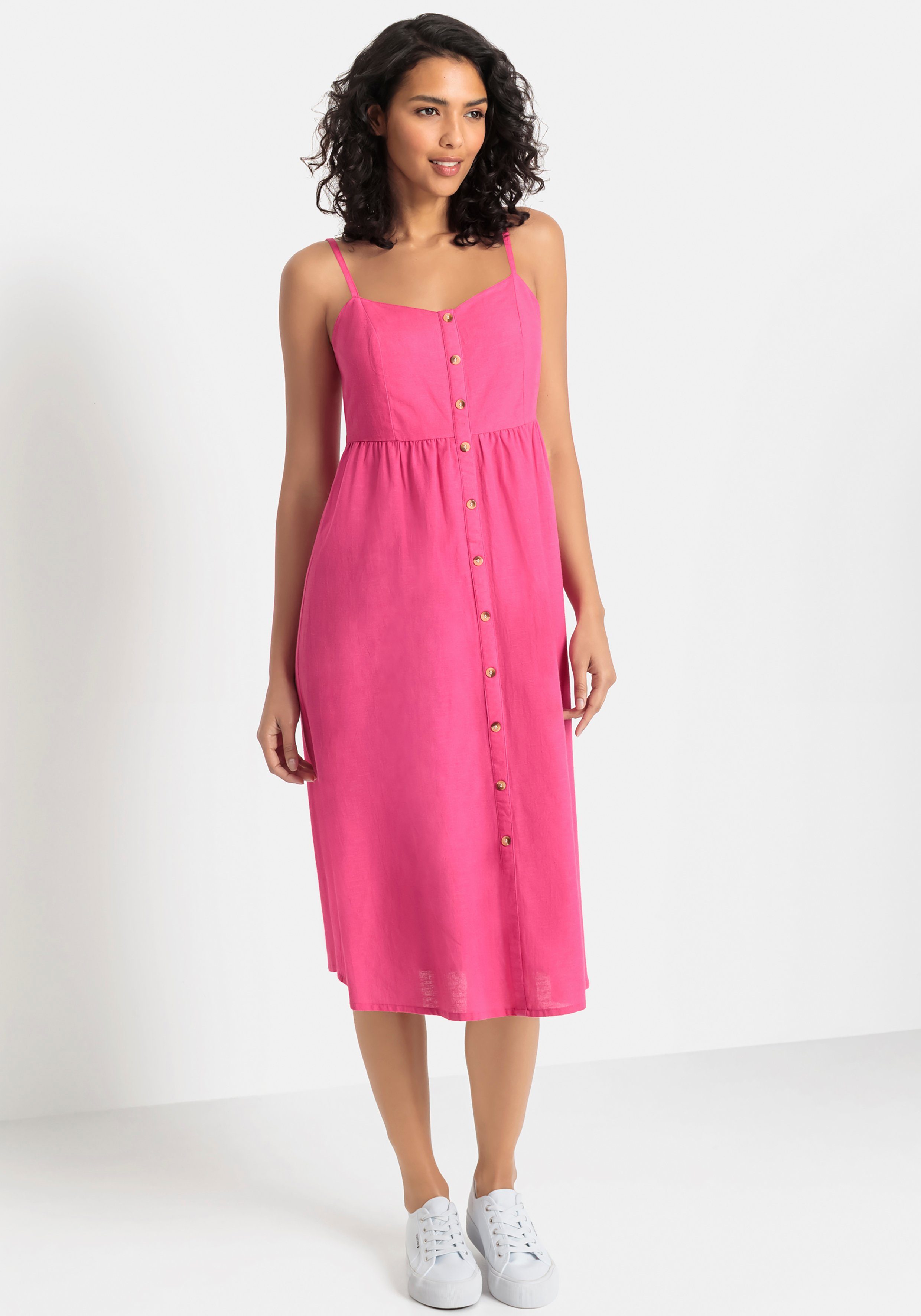 LASCANA Sommerkleid aus Leinenmix pink | Strandkleider