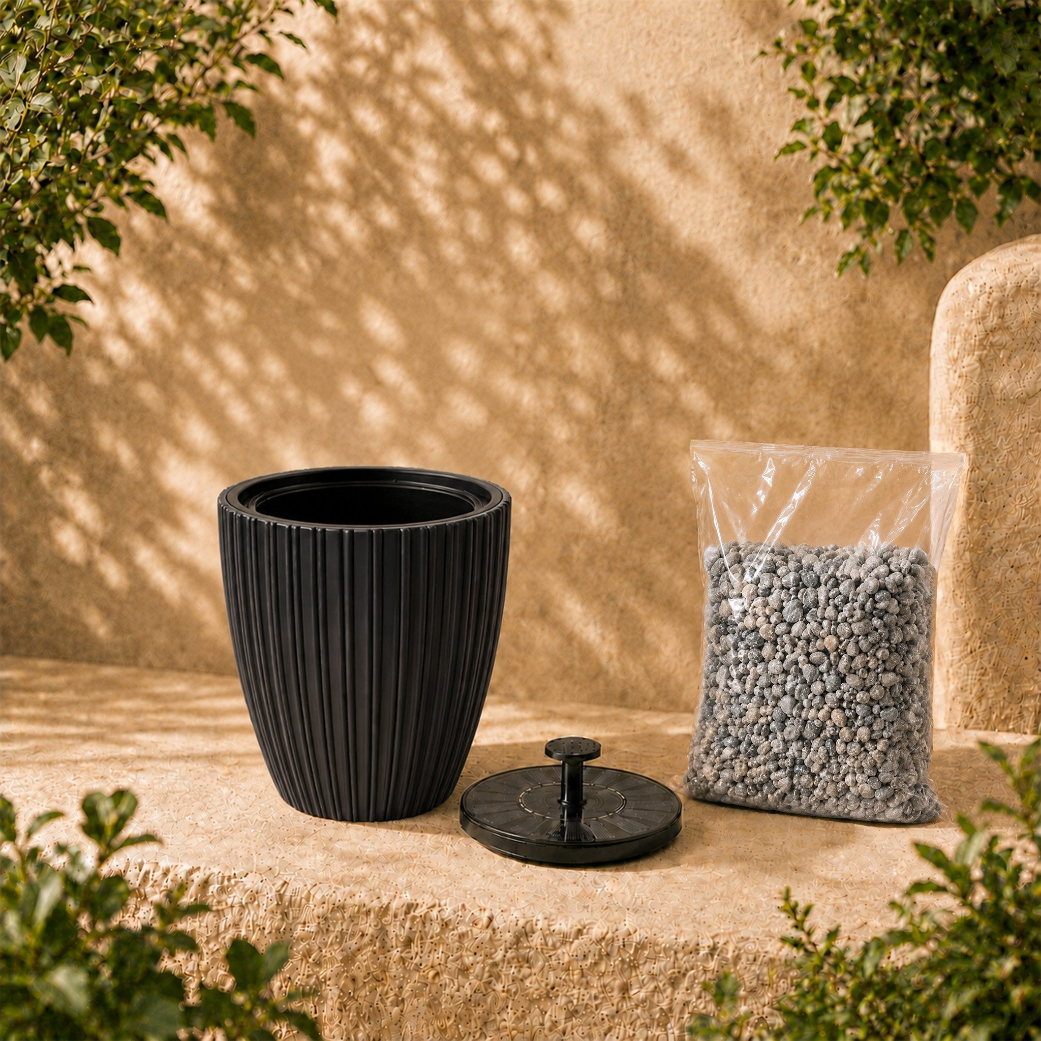 matches21 HOME & HOBBY Wasserspiel Solar Springbrunnen Premium Set mit Akku - anthrazit, Ø 39 x 42 cm, (1 tlg), Solarbrunnen als Garten und Balkon Zierbrunnen