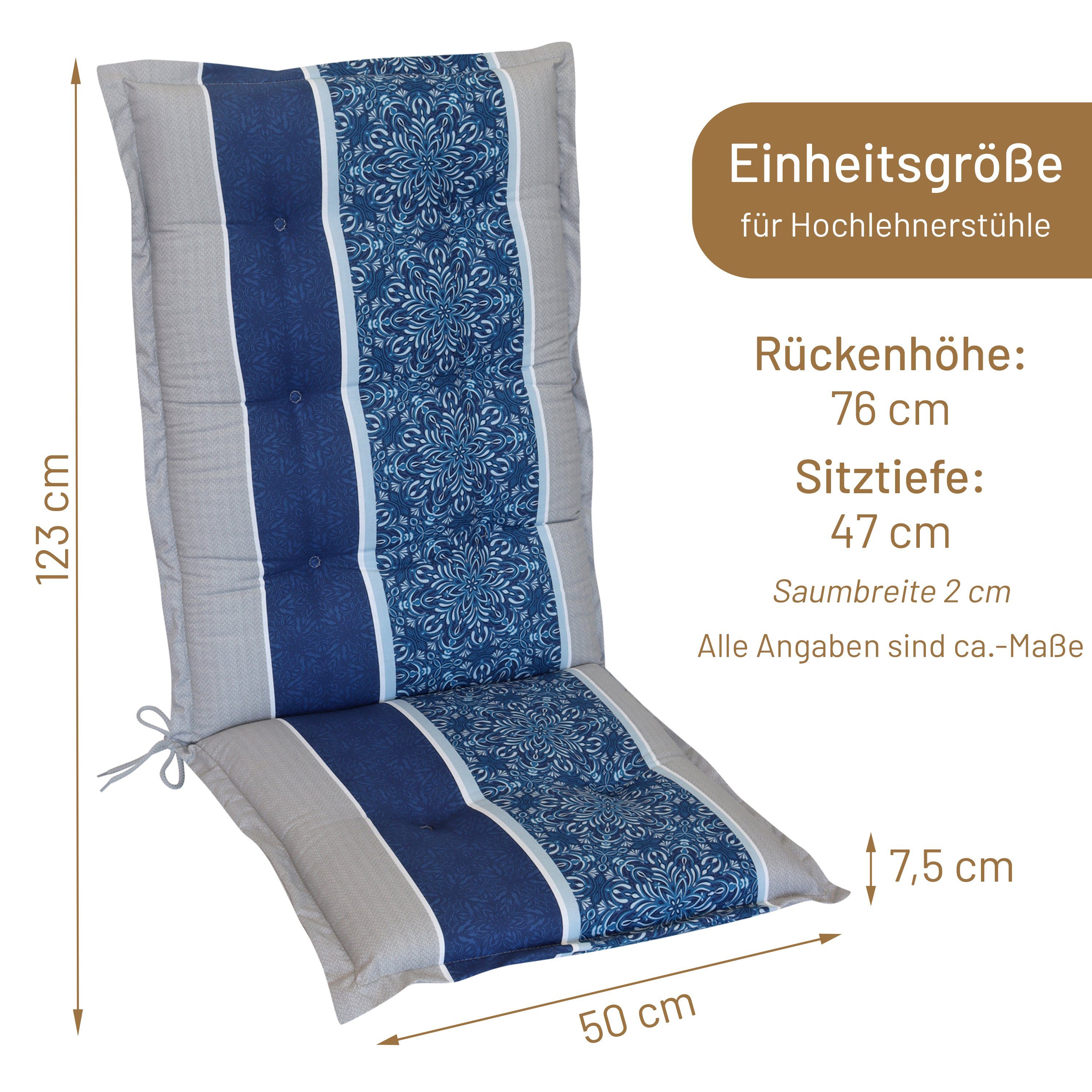 Herlag Hochlehnerauflage Valeria Gartenstuhlauflage für Hochlehner 123x50x7,5cm Muster, Gartenmöbelauflage Design-Edition