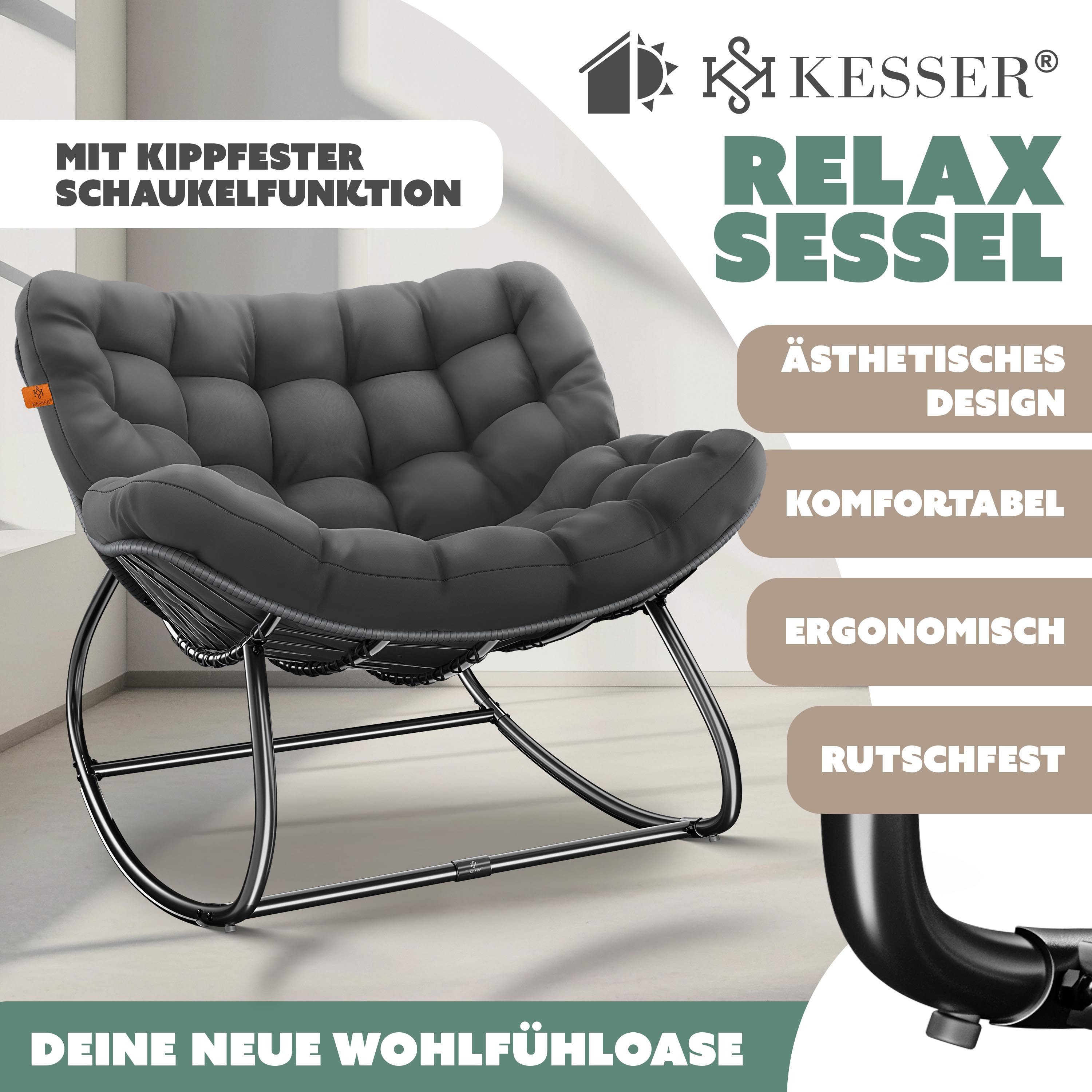 KESSER Schaukelstuhl Schaukelsessel Chillexer für drinnen & draußen (maximale Belastung 120kg, witterungsbeständig & mit rutschfesten Füßen), Loungesessel ergonomisches Relaxsessel für Balkon, Garten & Wohnzimmer