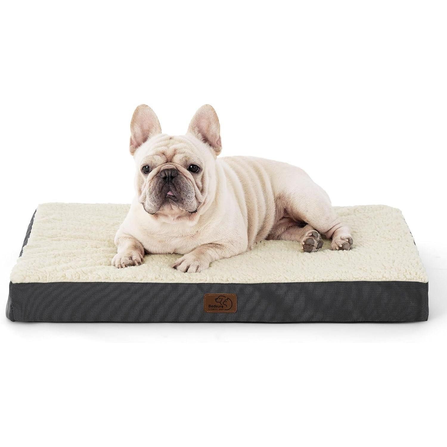 LuxusKollektion Hundebett Hundebett orthopädisches waschbar L 76 x B 51 x H 8 cm Grau Beige