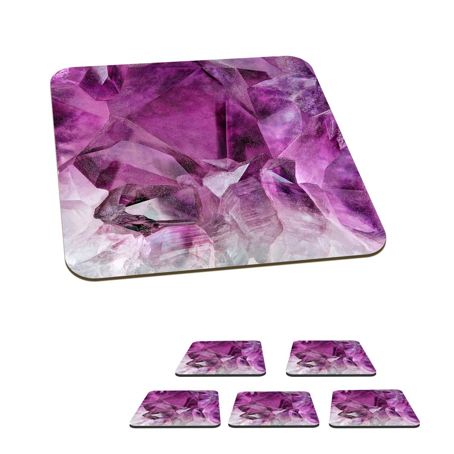 MuchoWow Glasuntersetzer Das Innere eines violetten Kristalls aus der Natur, Zubehör für Gläser, 6-tlg., Glasuntersetzer, Tischuntersetzer, Korkuntersetzer, Untersetzer, Tasse
