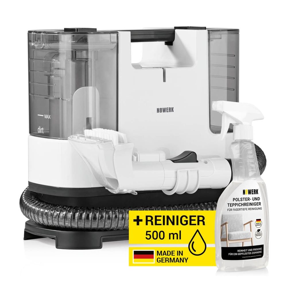 N8WERK Nass-Trocken-Sauger Portable Clean, Inkl. Reinigungsmittel Polster- und Teppichreiniger, 400 W, leicht und kompakt, Fleckenentferner, leistungsstarker 400 Watt Motor