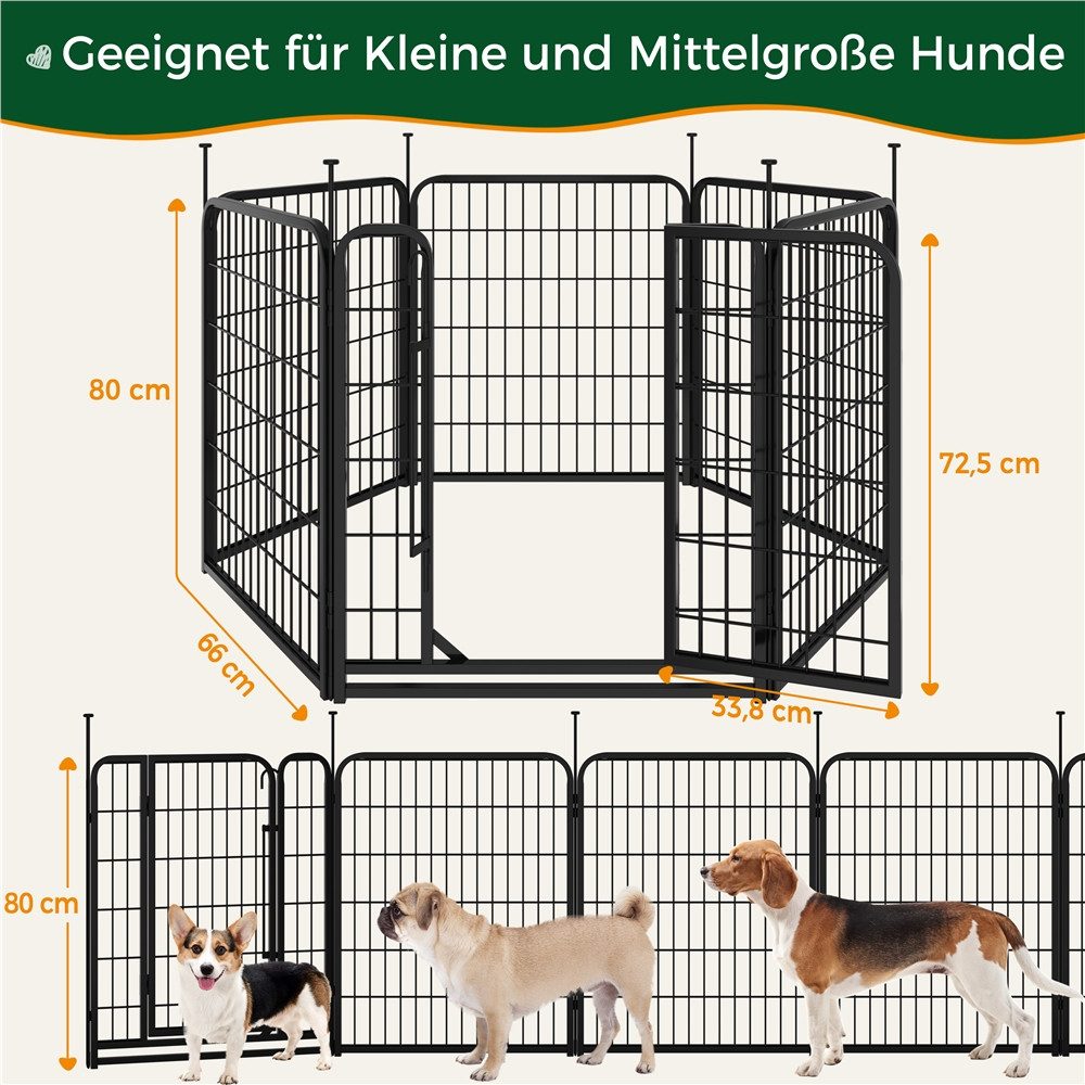 Yaheetech Freigehege 80/100 cm (H), Hundelaufstal Welpenlaufstall, 6-teilig faltbar