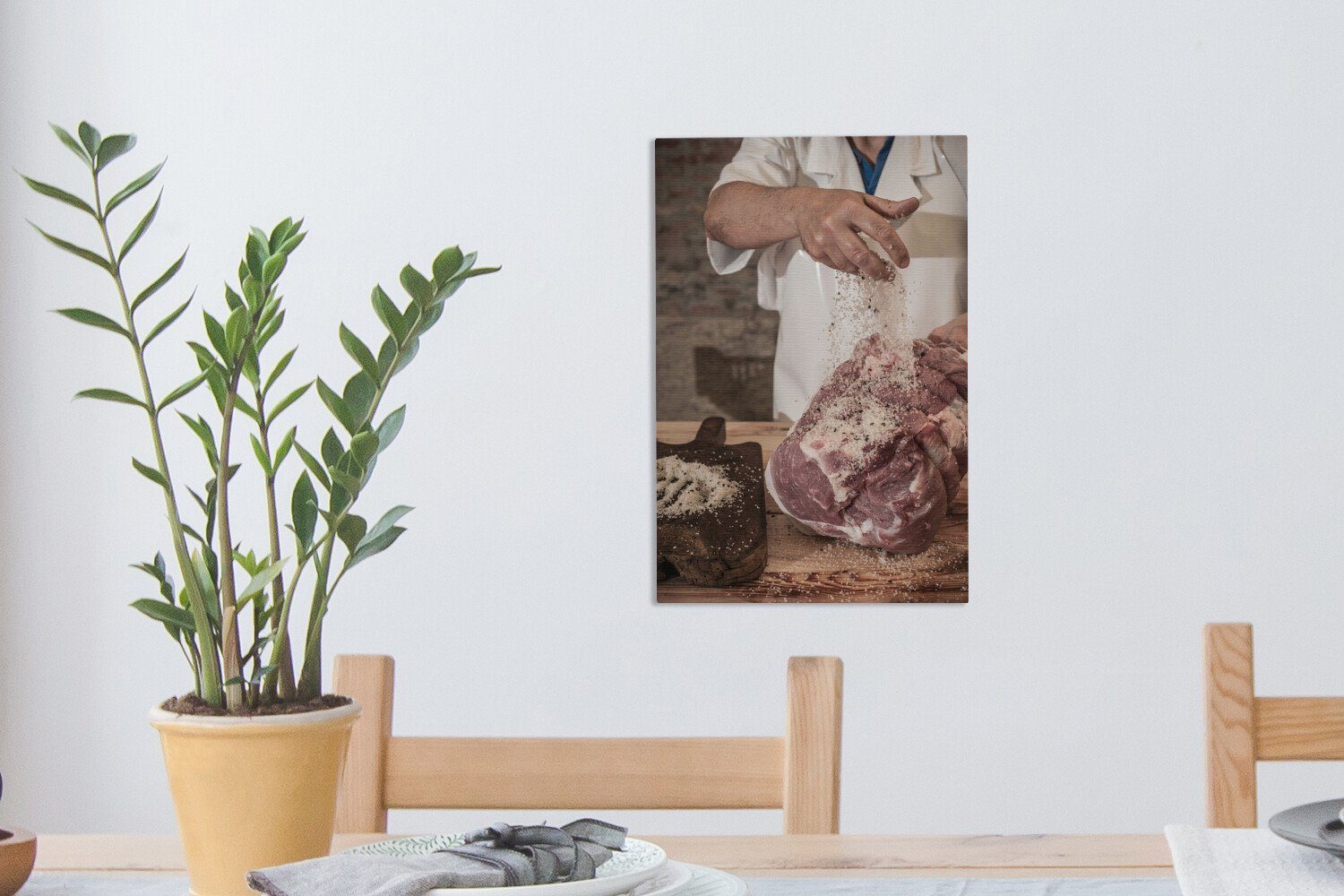 20x30 Fleisch Leinwandbild würzt das Zackenaufhänger, inkl. St), Leinwandbild Der bespannt Metzger Gemälde, Metzgerei, (1 OneMillionCanvasses® cm in der fertig