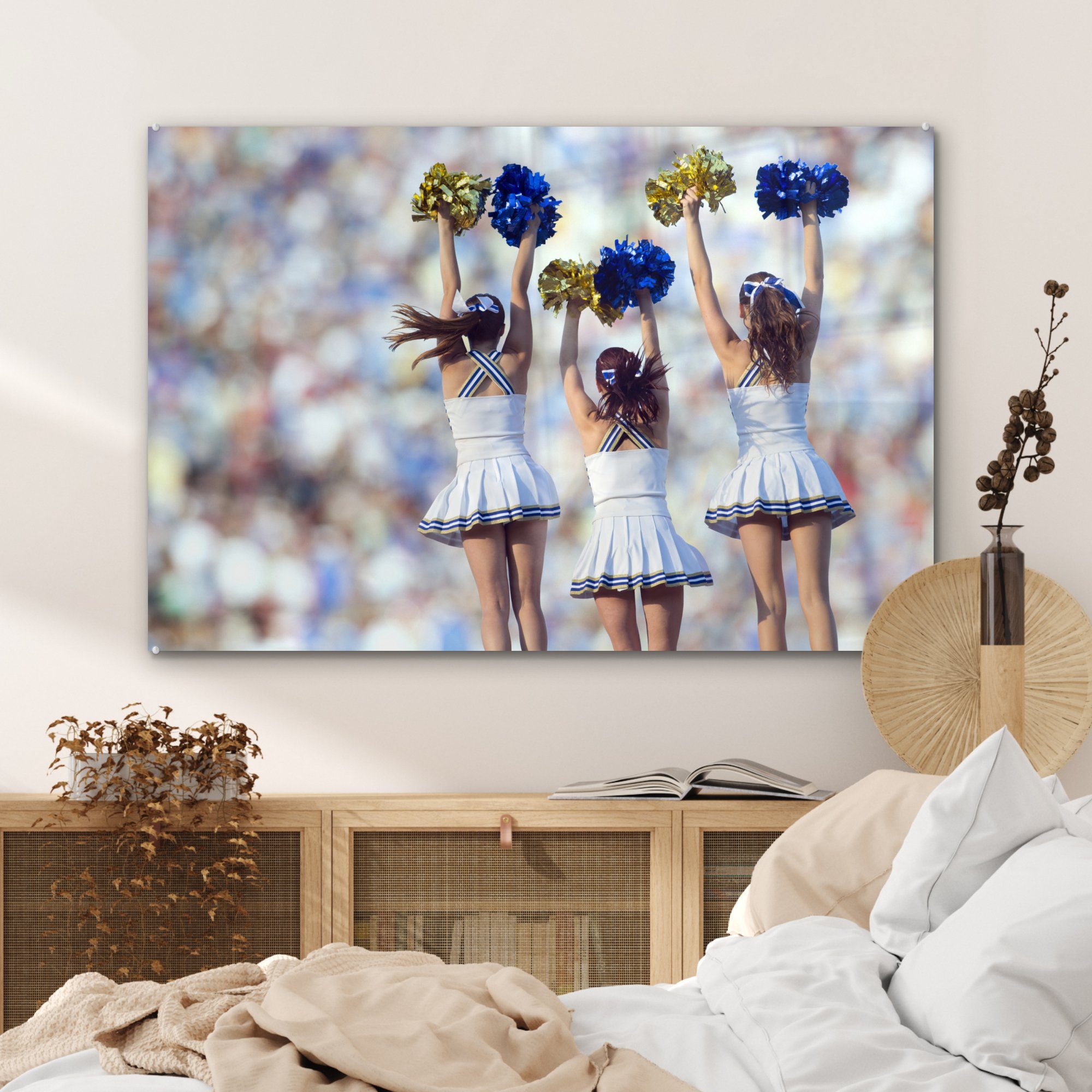 MuchoWow Acrylglasbild Drei (1 vollen ihren in & St), Cheerleader jugendliche Stadion, einem Wohnzimmer Schlafzimmer üben Sport Acrylglasbilder