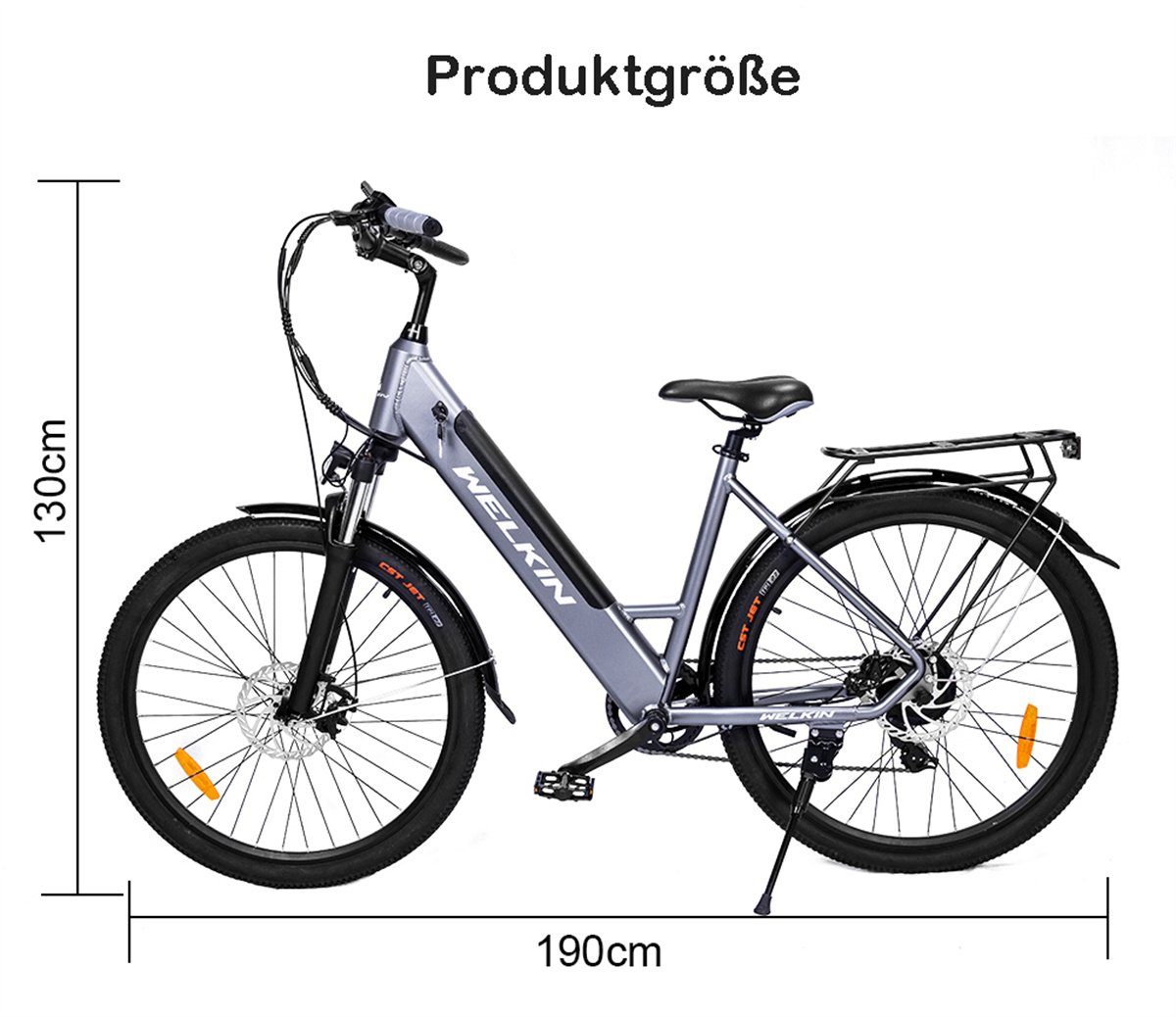 Fangqi E-Bike 27.5zoll Elektrofahrrad, mit Beleuchtung), Heckgepäckträger grau Akku, mit (mit Heckgepäckträger, 7Gang,36V/10.4AH Batterieladegerät, mit Shimano Kettenschaltung, E-bike,Citybike
