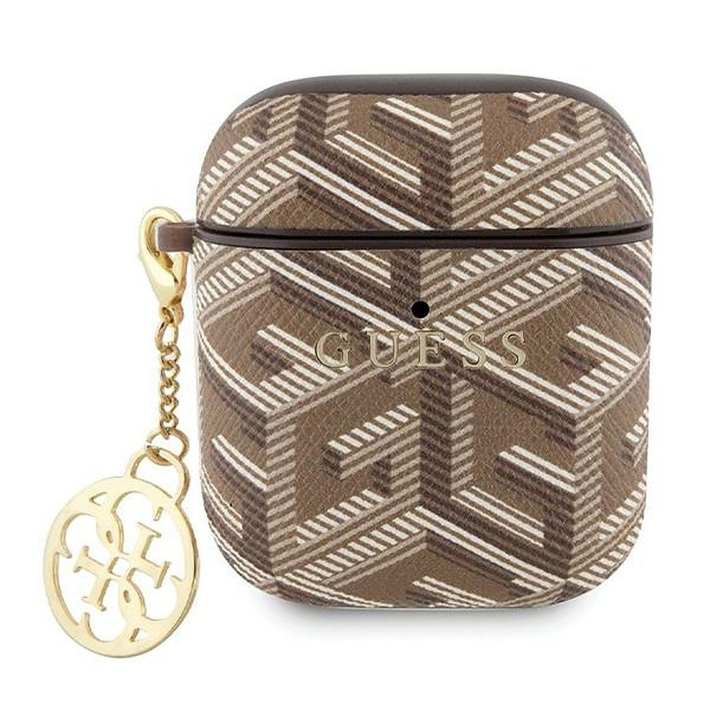 Guess Kopfhörer-Schutzhülle Ohrhörerhülle Ladeetui Schutztasche, GCube-Muster, Anhänger, Sturzschutz, leicht