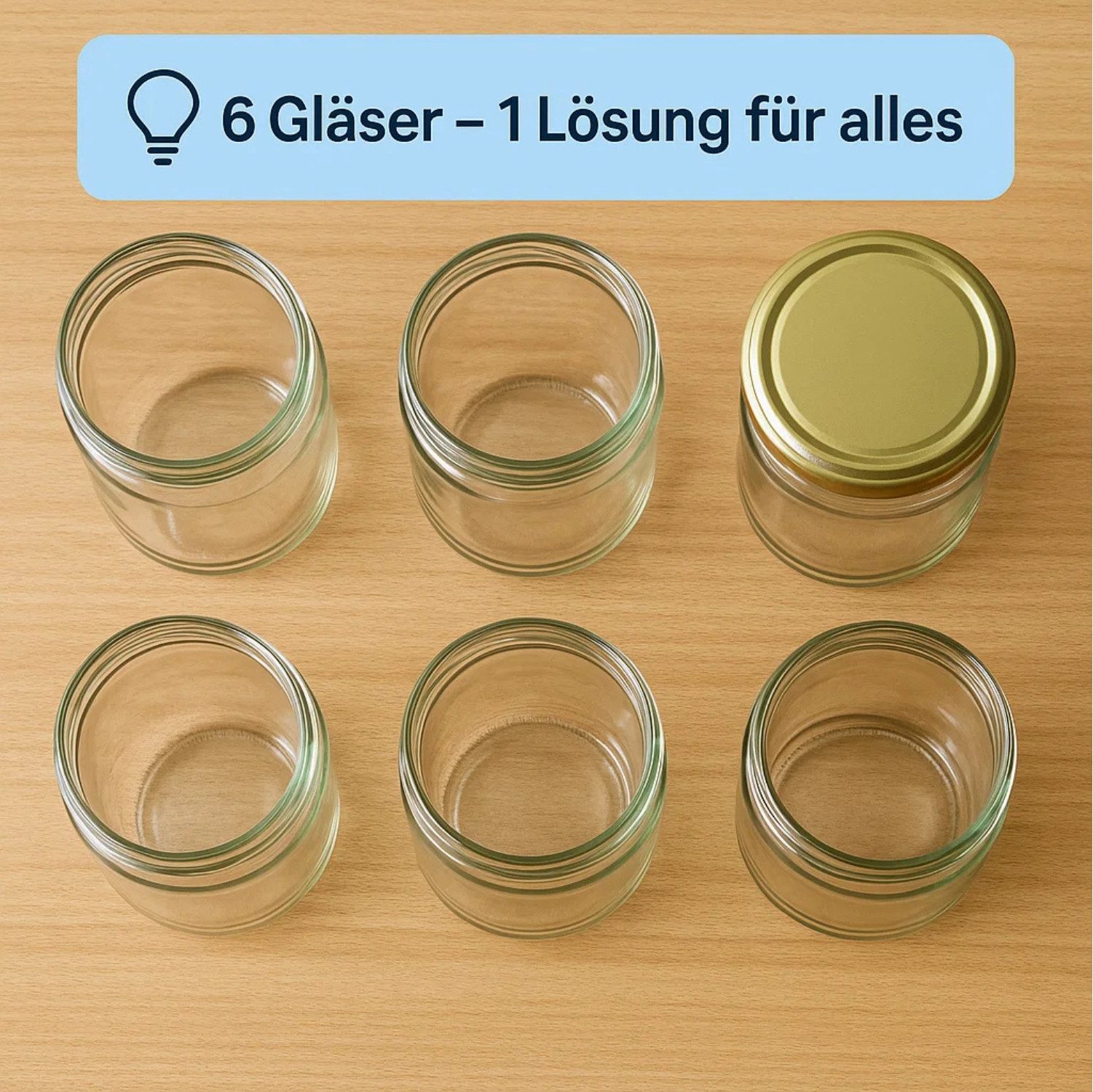 BigDean Müslibox 6 Stück Overnight Oats Gläser Extra große Öffnung, Glas, (Set, 12-tlg., Glas + Deckel), Auslaufsicher, Spülmaschinenfest (Glas), Extra weite öf – Bild 2 von 5