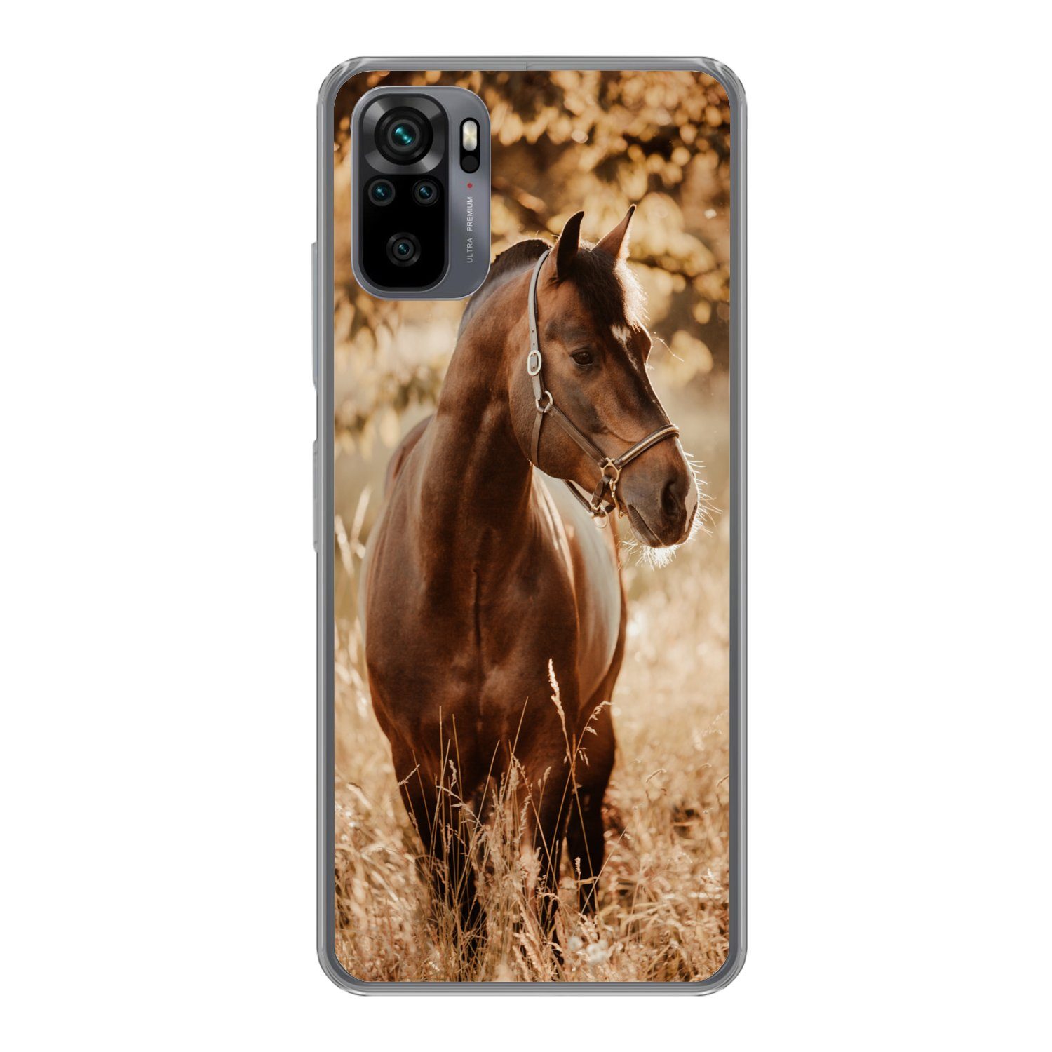 MuchoWow Handyhülle für Xiaomi Redmi Note 10S Pferd - Sonne - Porträt - Natur - Braun, Phone Case, Silikon, Schutzhülle Dünn