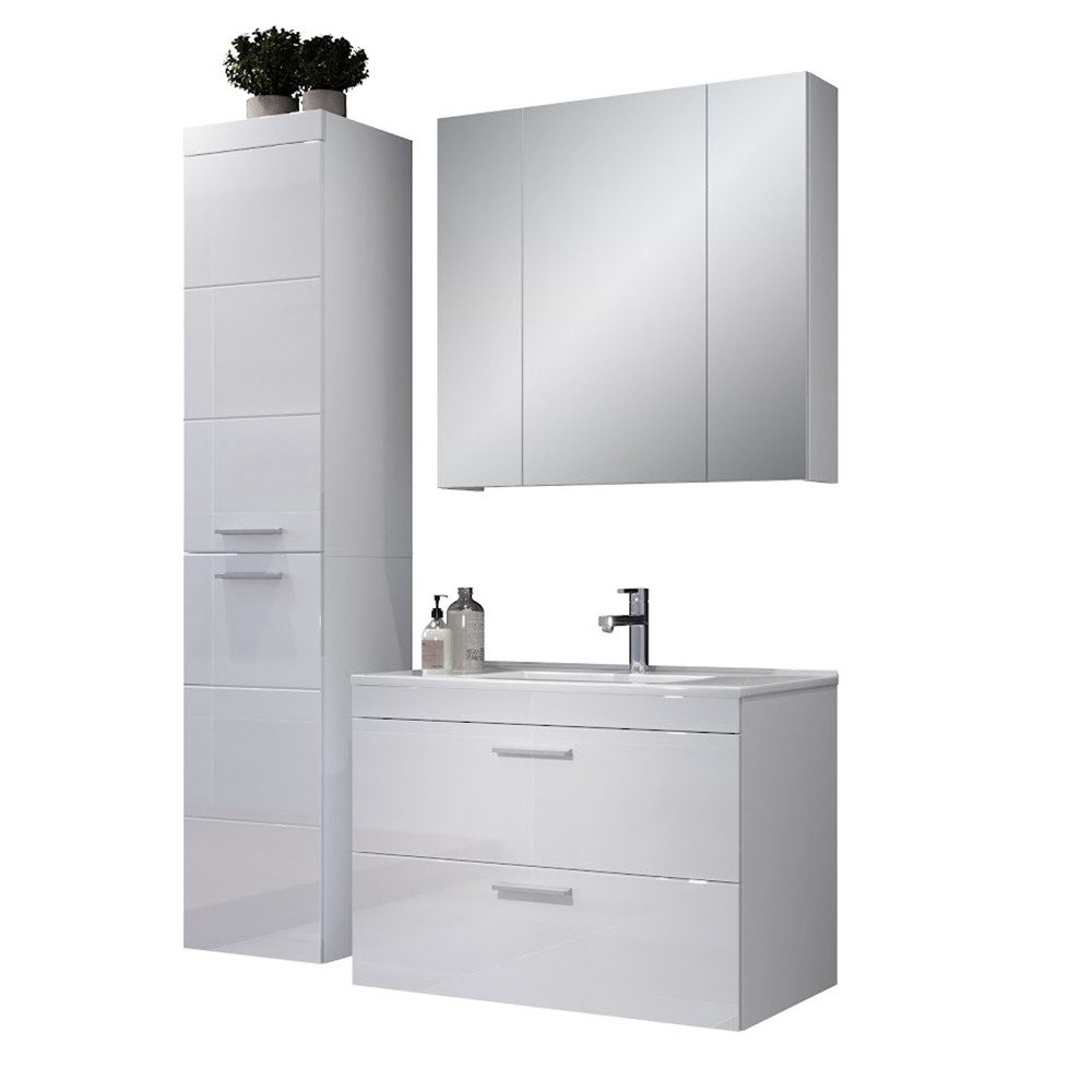 trendteam Badmöbel-Set, Badezimmermöbel Hochschrank Spiegelschrank Waschbec günstig online kaufen