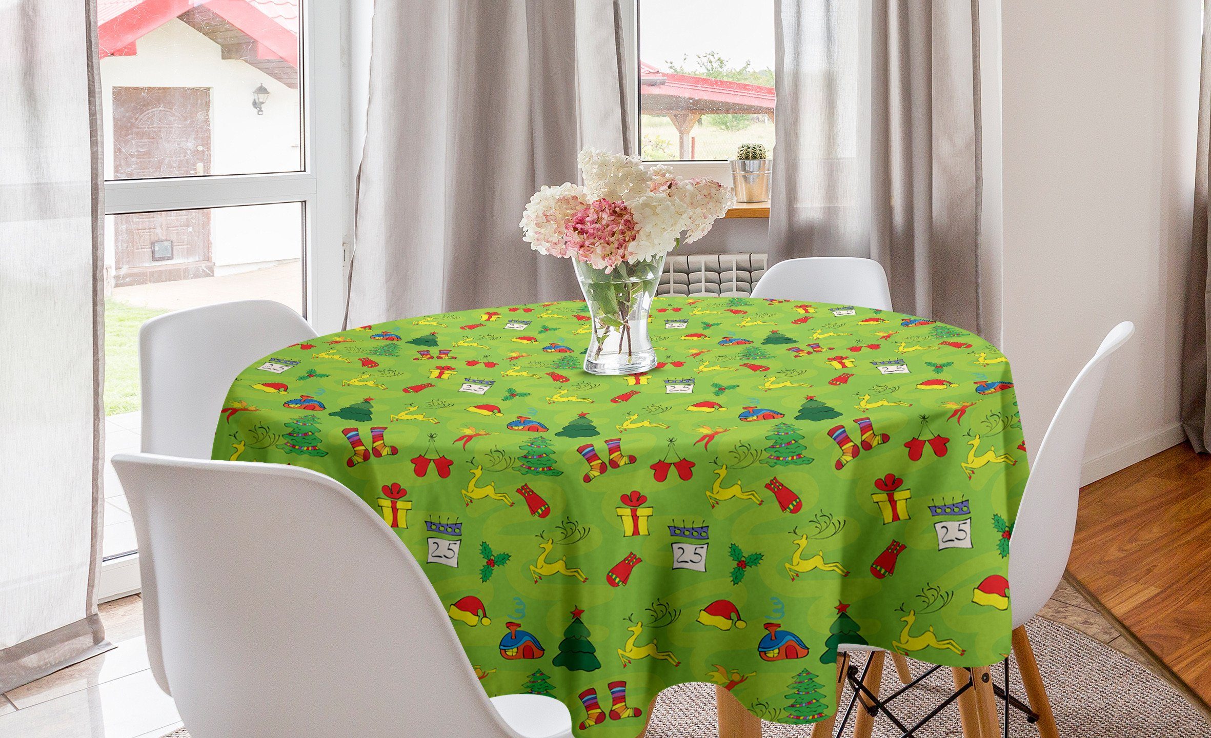 Abakuhaus Tischdecke Kreis Tischdecke Abdeckung für Esszimmer Küche Dekoration, Grünes Weihnachten Winter Holiday Element