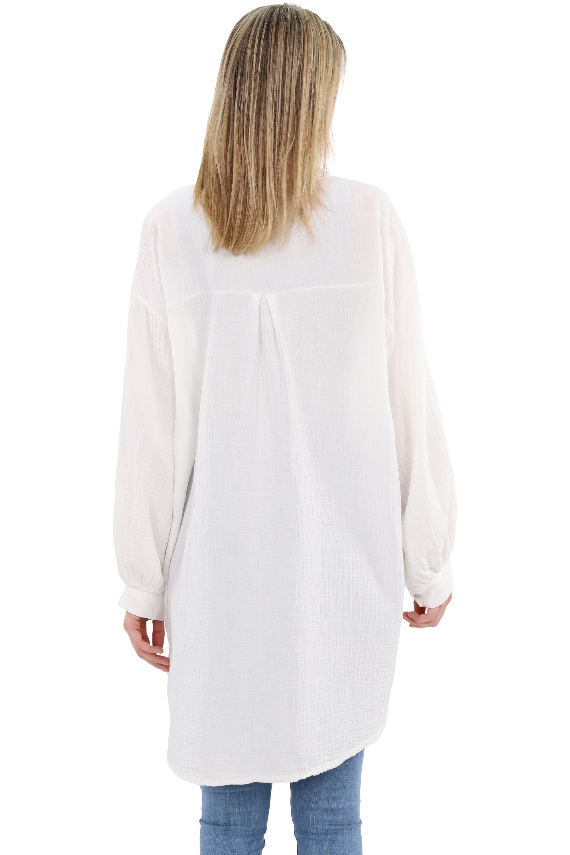 malito more than fashion Hemdbluse malito Damen Musselin Bluse, Oversize Blusenhemd im lässigem Look, weicher Musselinstoff - Einheitsgröße