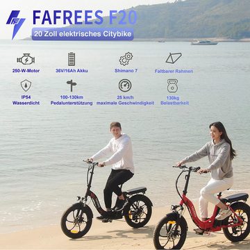 fafrees E-Bike F20 FALTEN, 7 Gang, Heckmotor, 20"*3,0 Räder mit Anti-Rutsch-Reifen maximale Reichweite 130 km