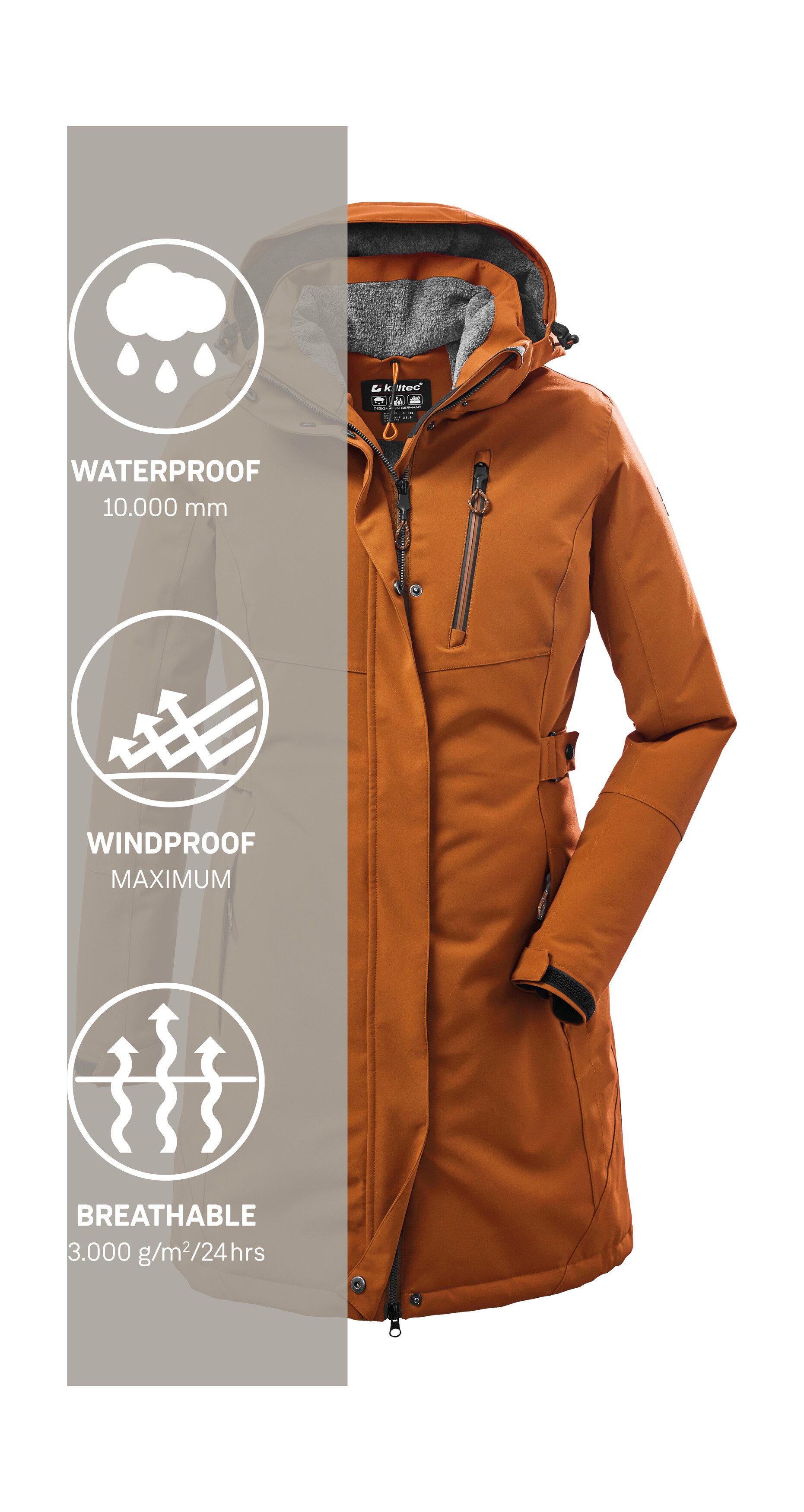 Killtec Parka KOW 165 WMN PRK Wasser- und winddichter Parka mit Teddyfleece und abnehmbarer Kapuze