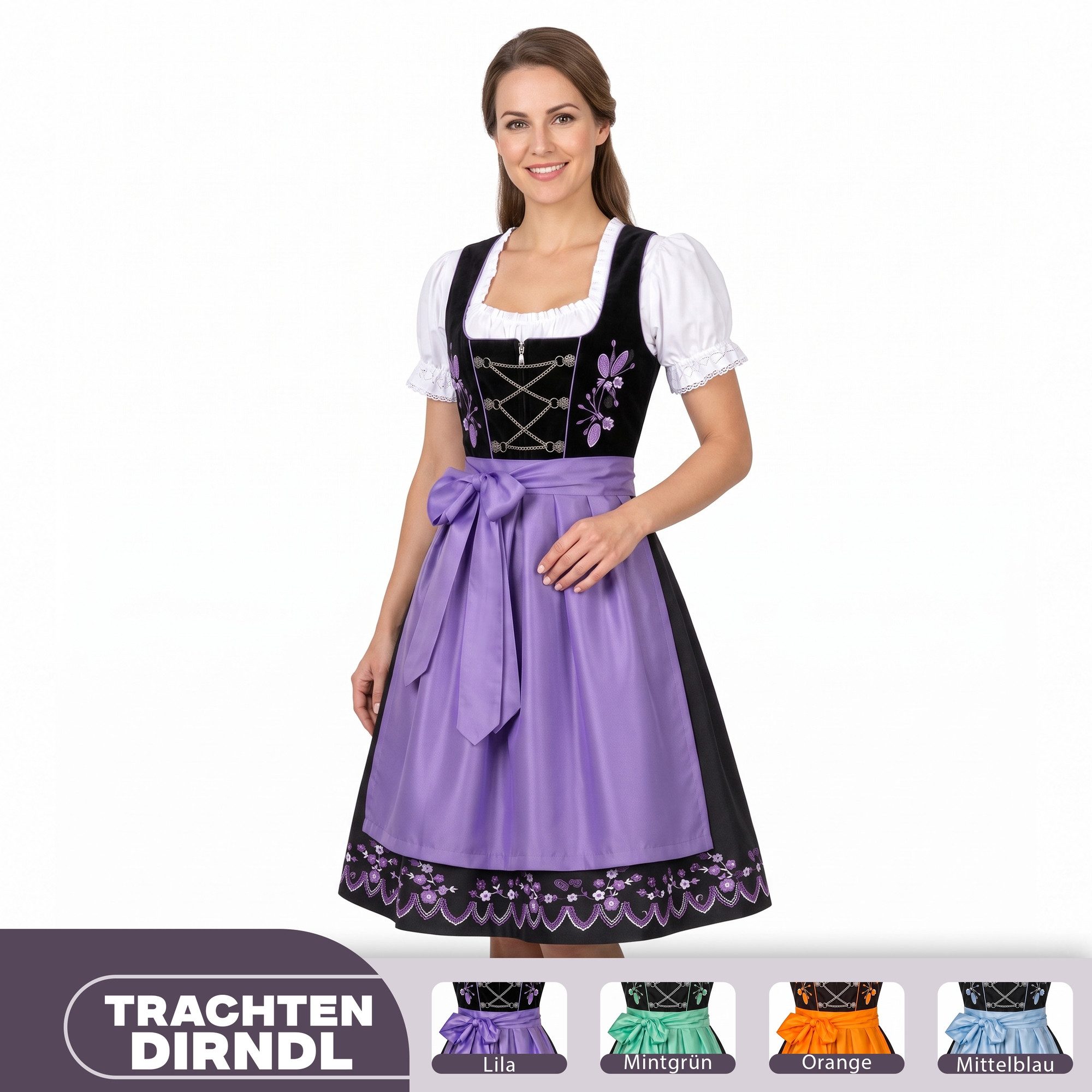 German Wear Dirndl GW1315 3-teiliges Midi Dirndl Dirndel Trachtenkleid – Bild 3 von 5