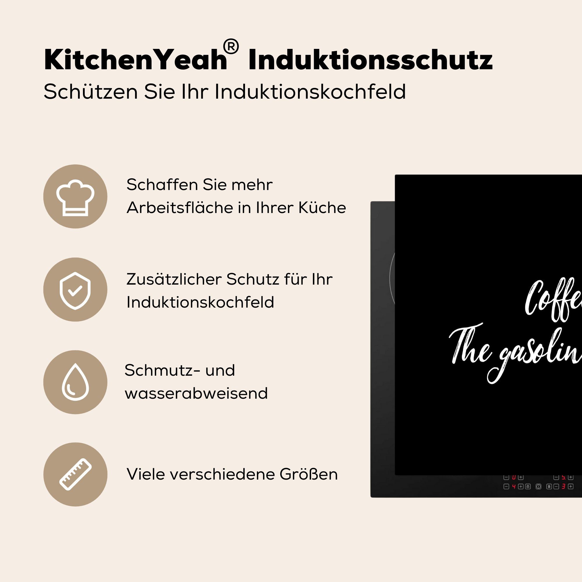 MuchoWow Herdblende-/Abdeckplatte tlg), Benzin Das cm, Arbeitsfläche Vinyl, Kaffee Mobile Sprichwörter, - - Zitate nutzbar, 60x52 Kaffee: Ceranfeldabdeckung des - Lebens (1