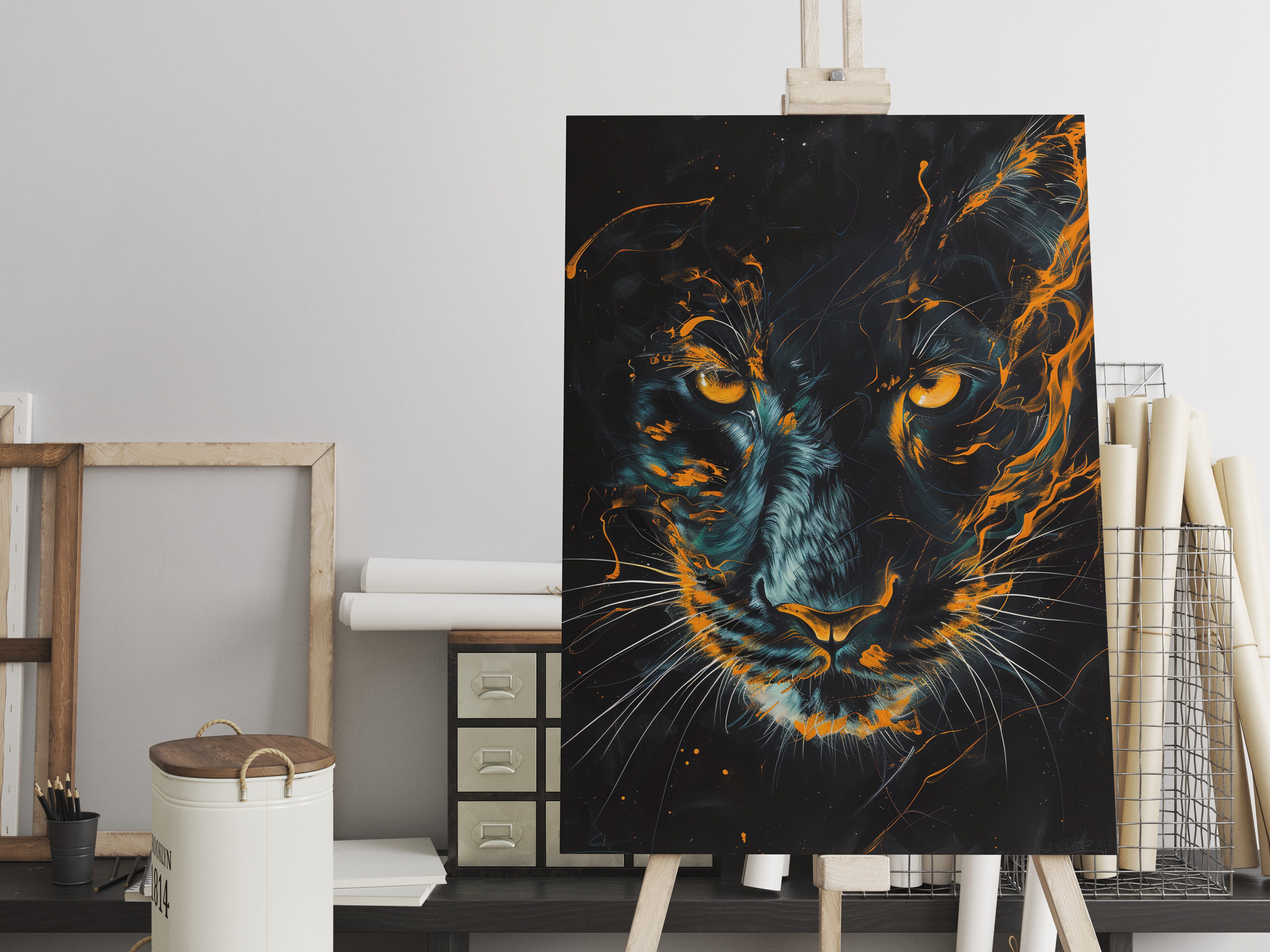 raxxa Leinwandbild "Orange Neon Black Panther Light Trails", Fotodruck