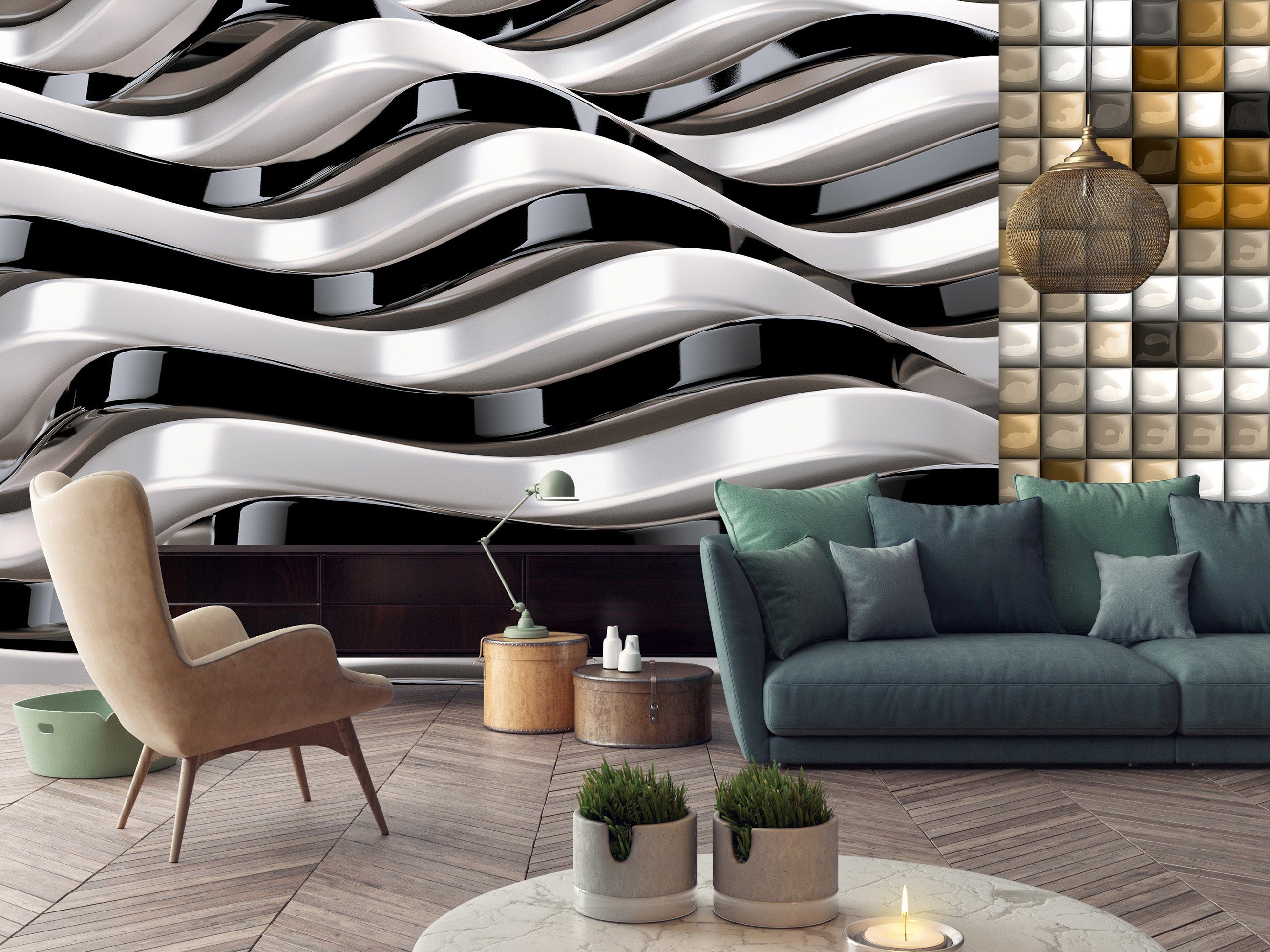 Wallarena Fototapete 3D EFFEKT Abstrakt Schwarz-weiß Moderne Wohnzimmer Schlafzimmer, Glatt, 3D-Optik, Tapete inklusive Kleister Vliestapete Motivtapete