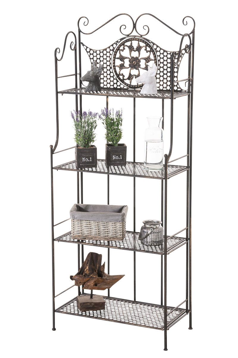 furnicato Standregal Anika 153x61x33 cm bronze, 1-tlg., Klappbares Metallregal mit antiken Verzierungen für dein Wohnzimmer