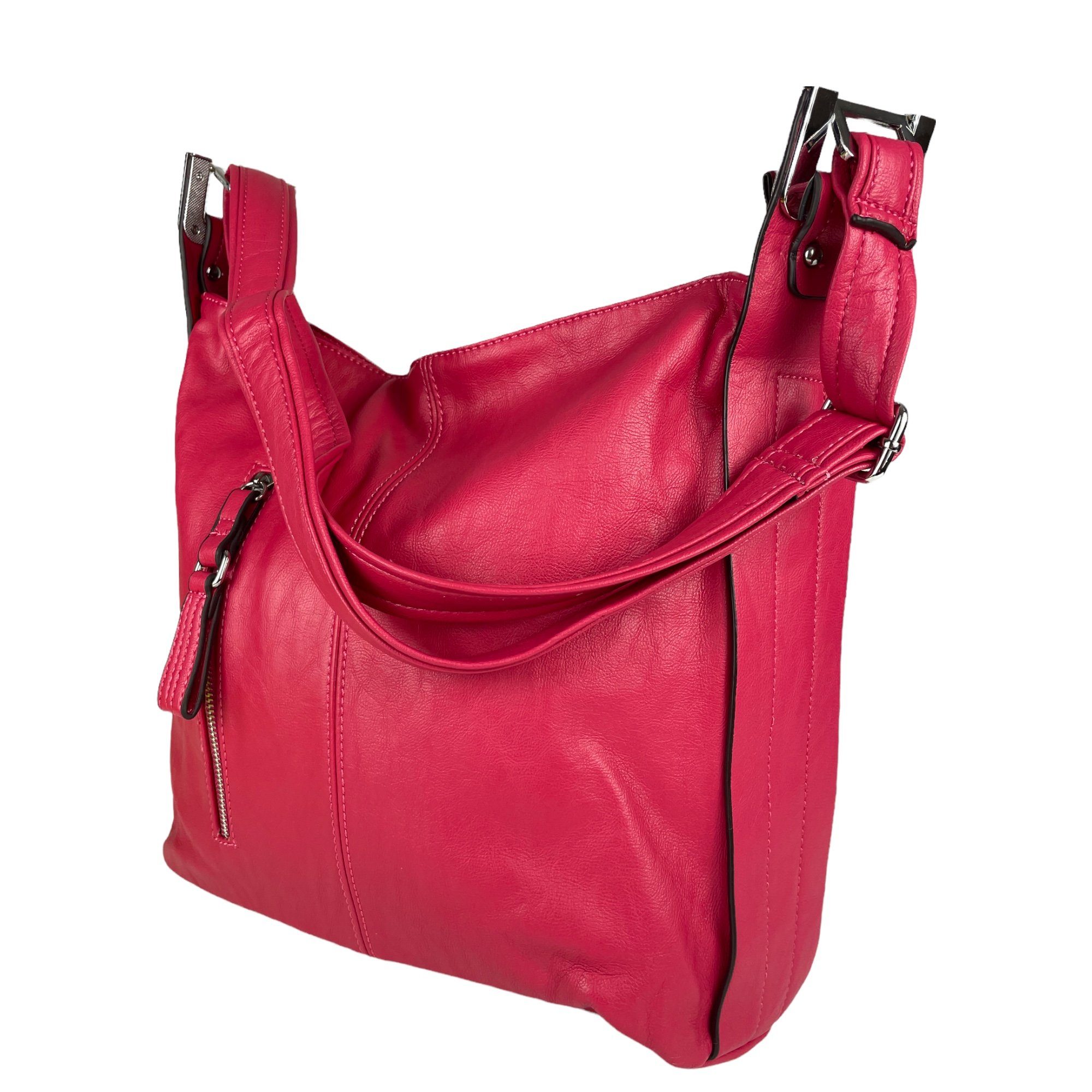 Taschen4life Schultertasche Damen Shopper 7067 Umhängetasche, einfarbig, schlichte moderne pink, Trageriemen breiter Optik