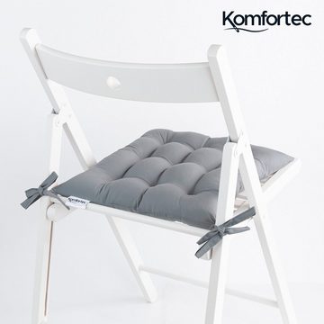Komfortec Stuhlkissen 40x40 cm Stuhlkissen mit Bändern, Wasserabweisend Dekokissen, 2er Set 100% Mikrofaser Sitzkissen 110 g/m²