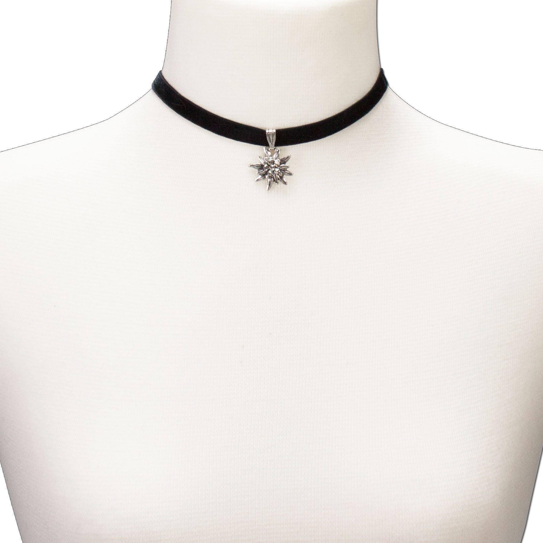 Alpenflüstern Choker Trachten-Samt-Kropfband Strass-Edelweiß klein (schwarz), - Trachtenkette enganliegend, Kropfkette elastisch, Damen-Trachtenschm – Bild 4 von 4