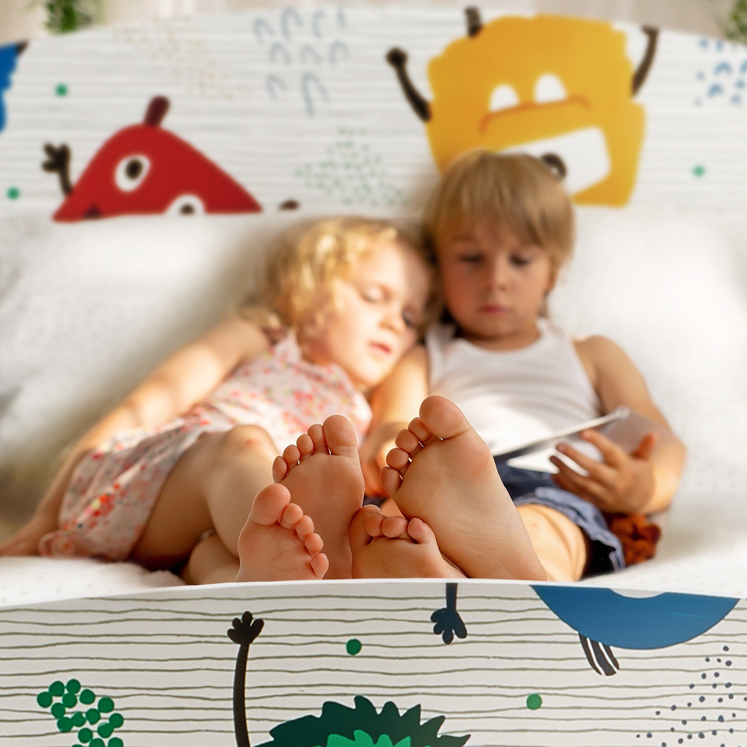 relaxdays children's bed little monsters with storage