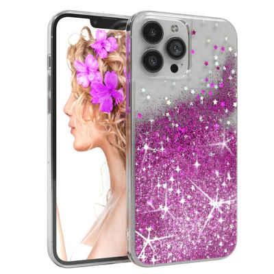 EAZY CASE Handyhülle Liquid Glittery Case für Apple iPhone 13 Pro Max 6,7 Zoll, Bumper Case Back Cover Glitter Glossy Handyhülle Etui Violett Lila