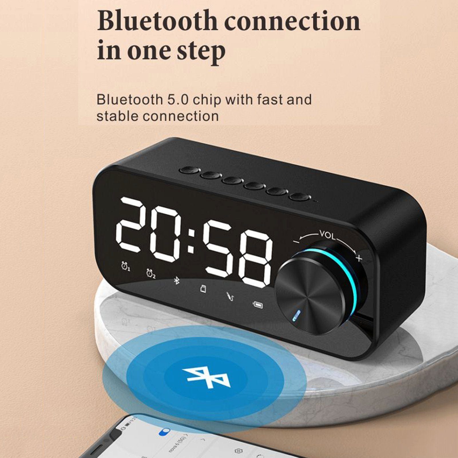 mit schwarz den AUKUU Bluetooth-Lautsprecheruhr Zeit- Radio-Wecker und Wecker Spiegelfläche Alarm-LED-Anzeige Schreibtisch Wecker Digitaler für und