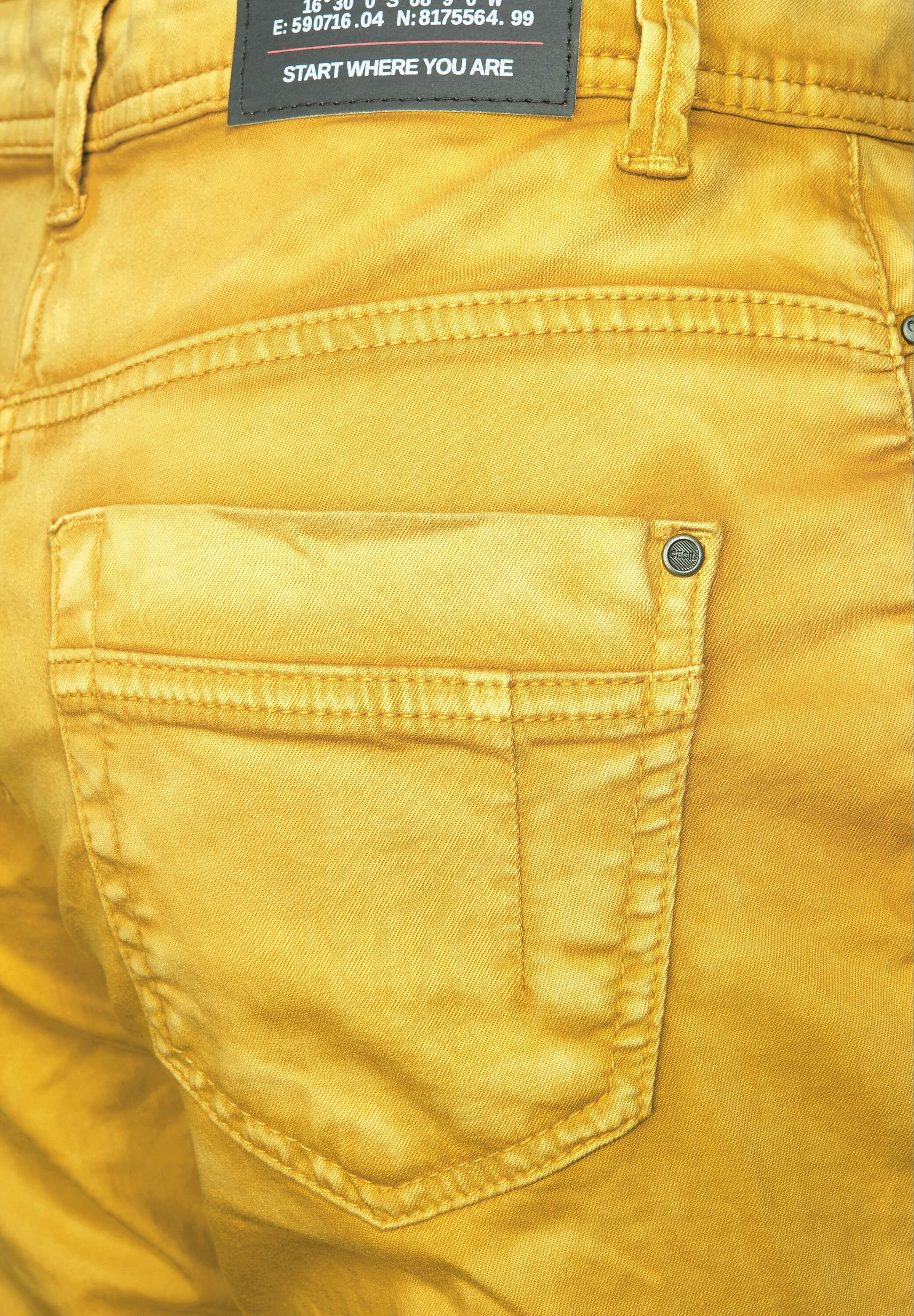 Cecil Stoffhose Cecil in (1-tlg) Damenhose Yellow Taschen Loose Curry Fit