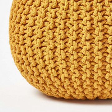 Homescapes Pouf Runder Strickpouf 100% Baumwolle, Senf