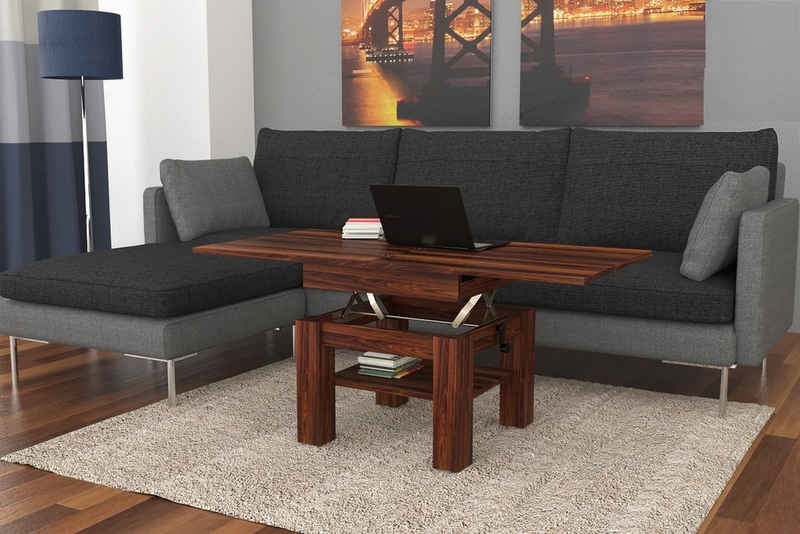 designimpex Couchtisch Design Couchtisch Cleo stufenlos höhenverstellbar aufklappbar Esstisch