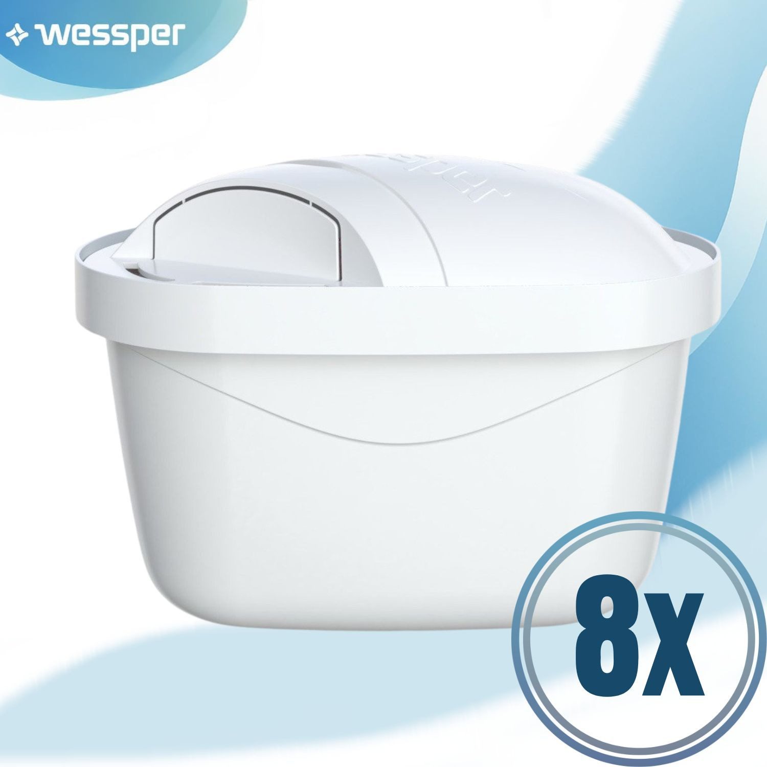 Wessper Kalk- und Wasserfilter 8 Stück Wessper® AQUAMAX Filter Kartuschen, Filterkartuschen, Zubehör für : (durch einen zusätzlichen PIN, der sich auf der Innenseite der Filterfolie befindet) Brita Aluna, Elemaris, Marella und vielen anderen. Reduziert Kalk und Chlor sowie Schwermetalle., Alternative zu Brita Maxtra, Maxtra+ bis zu 200 L pro Kartusche.
