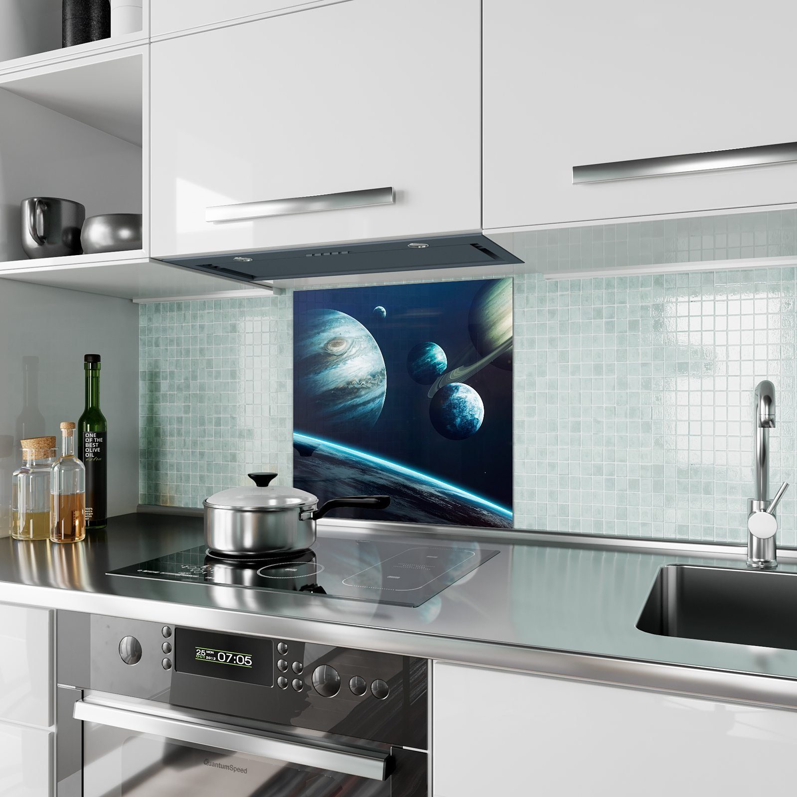 Primedeco Küchenrückwand Spritzschutz Planeten des Sonnensystems Glas Küchenrückwand Motiv mit
